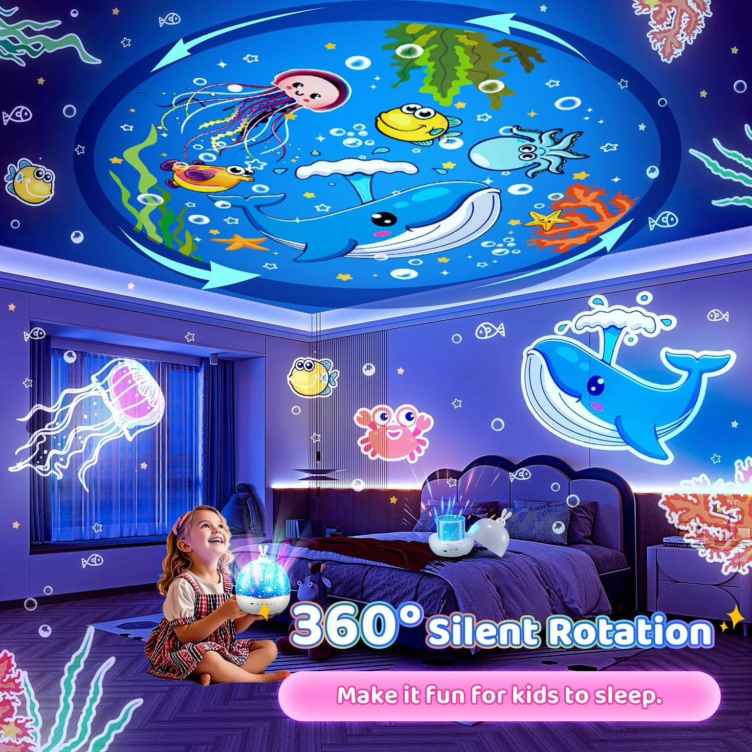 Proyector de Galaxias y Estrellas Real, 15 Temas & Música Bluetooth, Luz Nocturna Infantil, 360° Rotación, Juguete para Niños 1-5 años