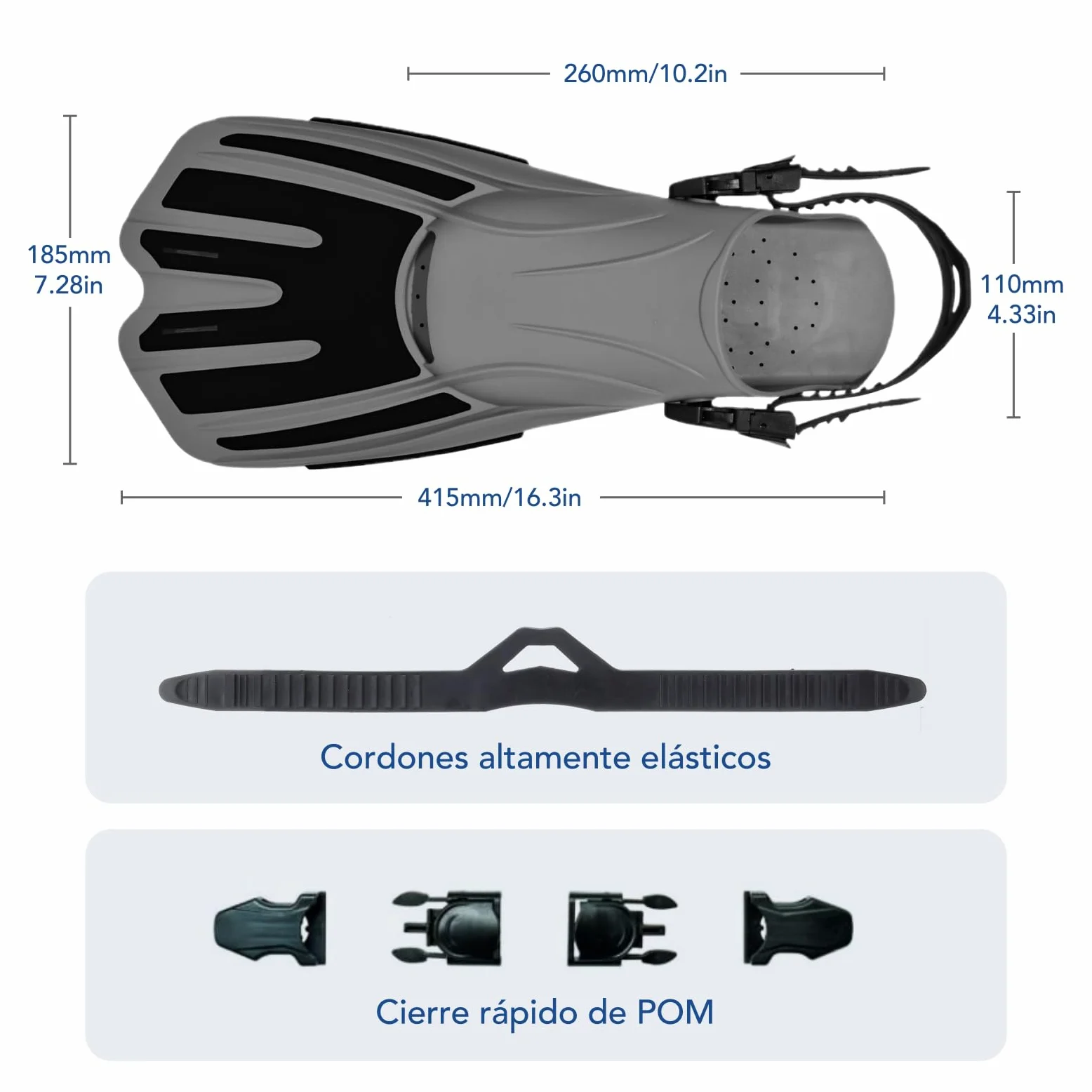 TOMSHOO Aletas de snorkel cortas ajustables con talón abierto para adultos, hombres, mujeres para bucear, bucear, viajar