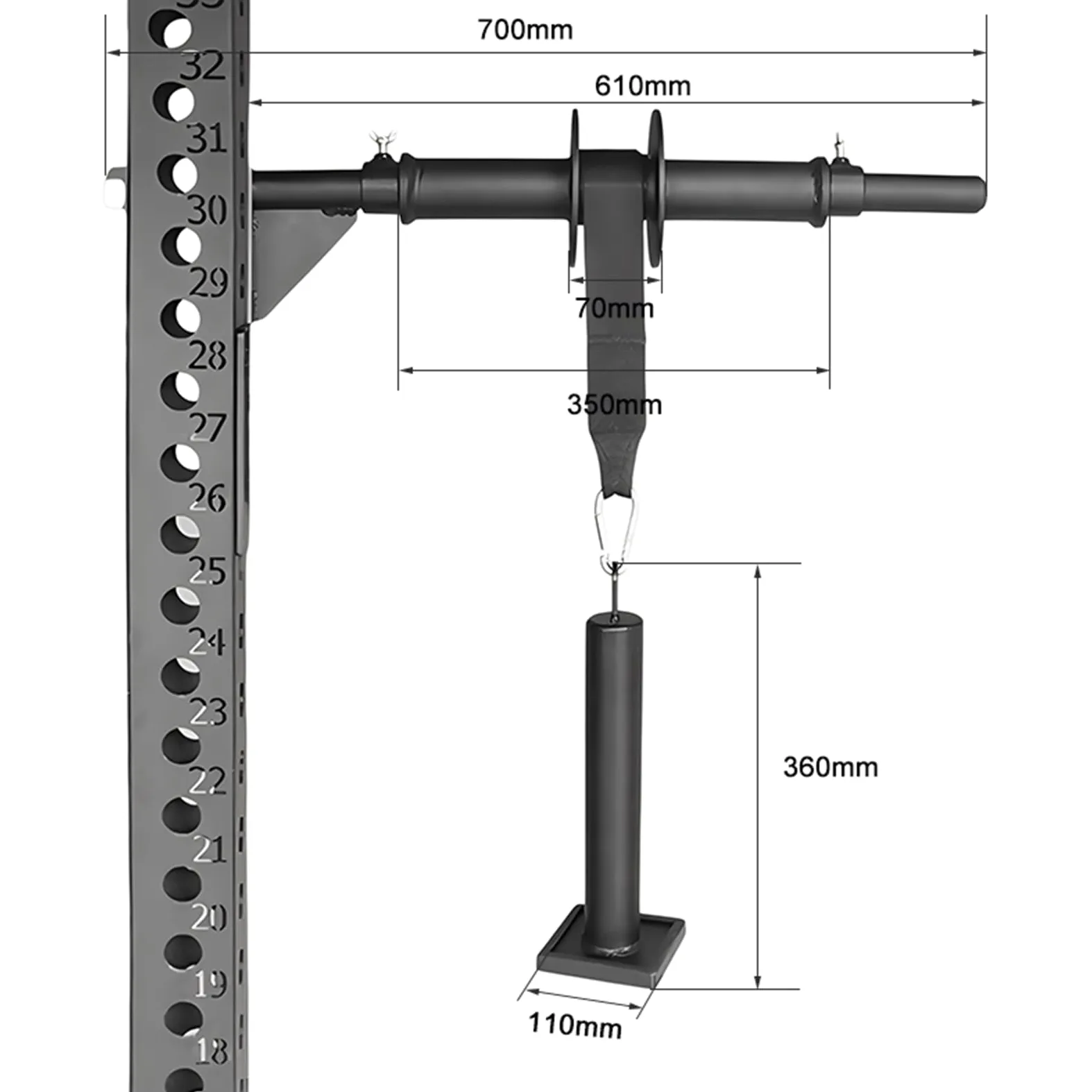 Rodillo de entrenamiento de antebrazo para bastidores de potencia, se adapta a tubos de 3 x 3 pulgadas, dispositivo de agarre de brazo para entrenamiento de fuerza y soporte de muñeca