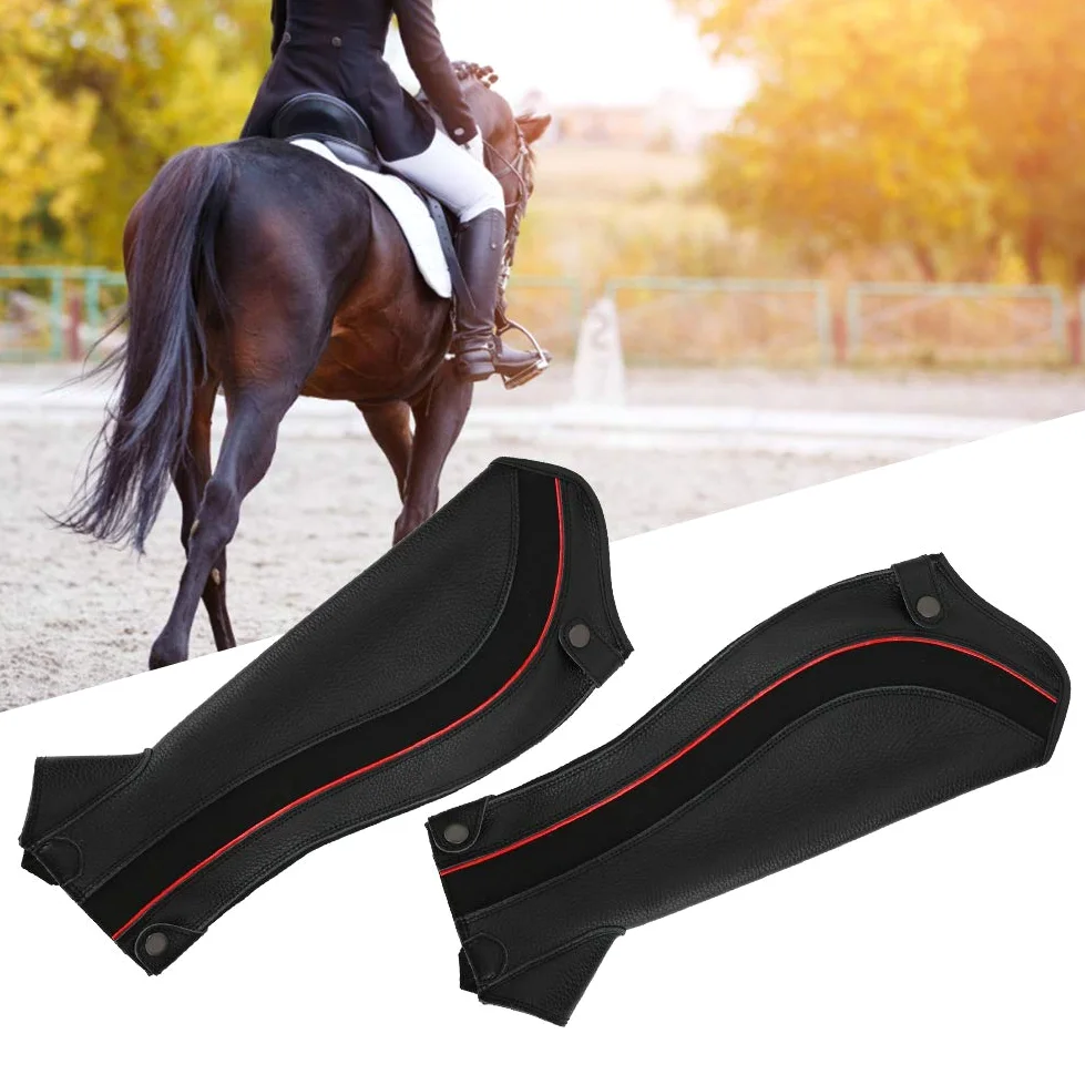 2 Unidades de Polainas ecuestres Profesionales, Mallas de Cuero para Montar a Caballo, Protectores de pantorrillas de Cuero Negro duraderos con Acabado de Primera Calidad para