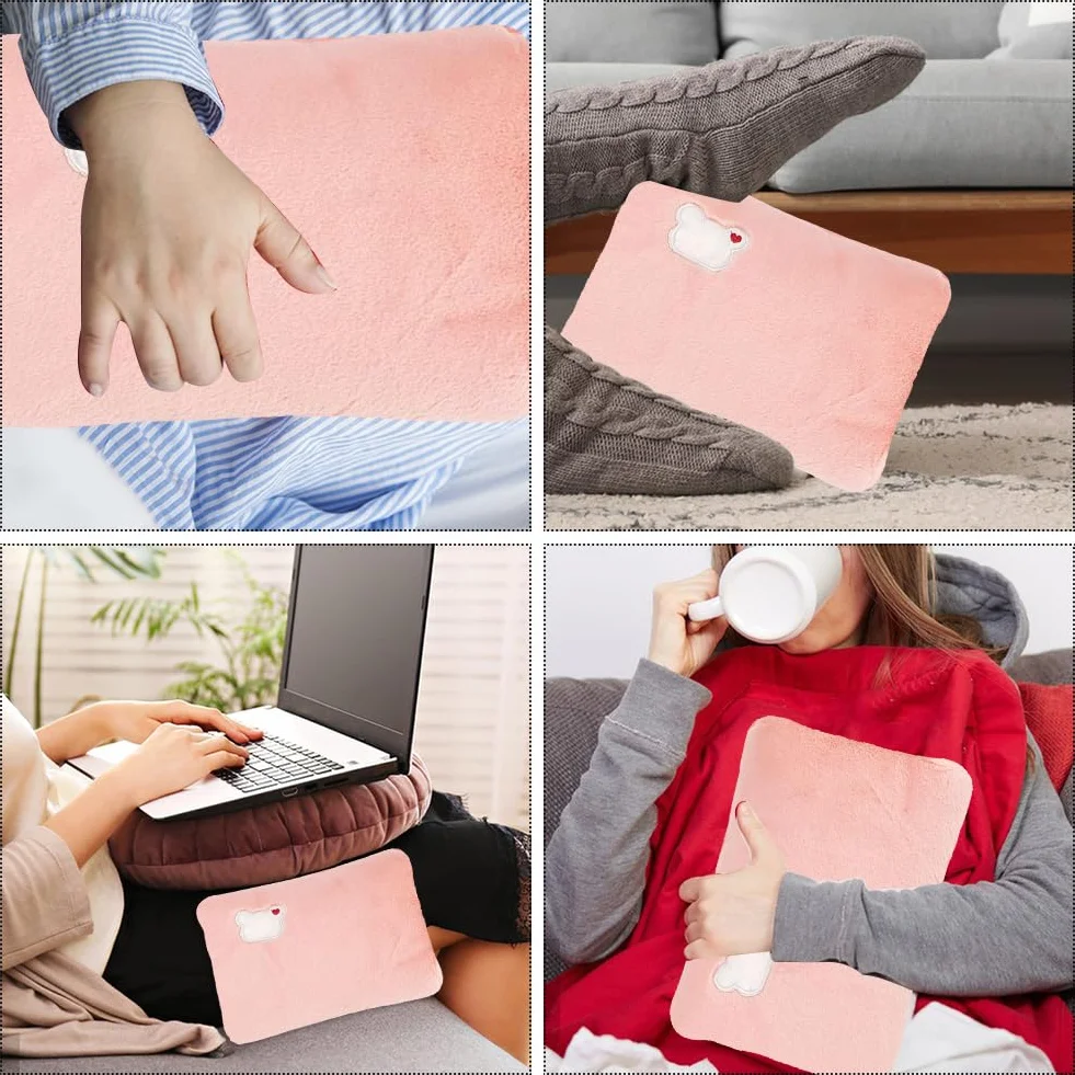 Bolsa de Agua Térmica Recargable Eléctrica, Forro de Felpa Suave, Calentador de Manos y Pies, Rosa