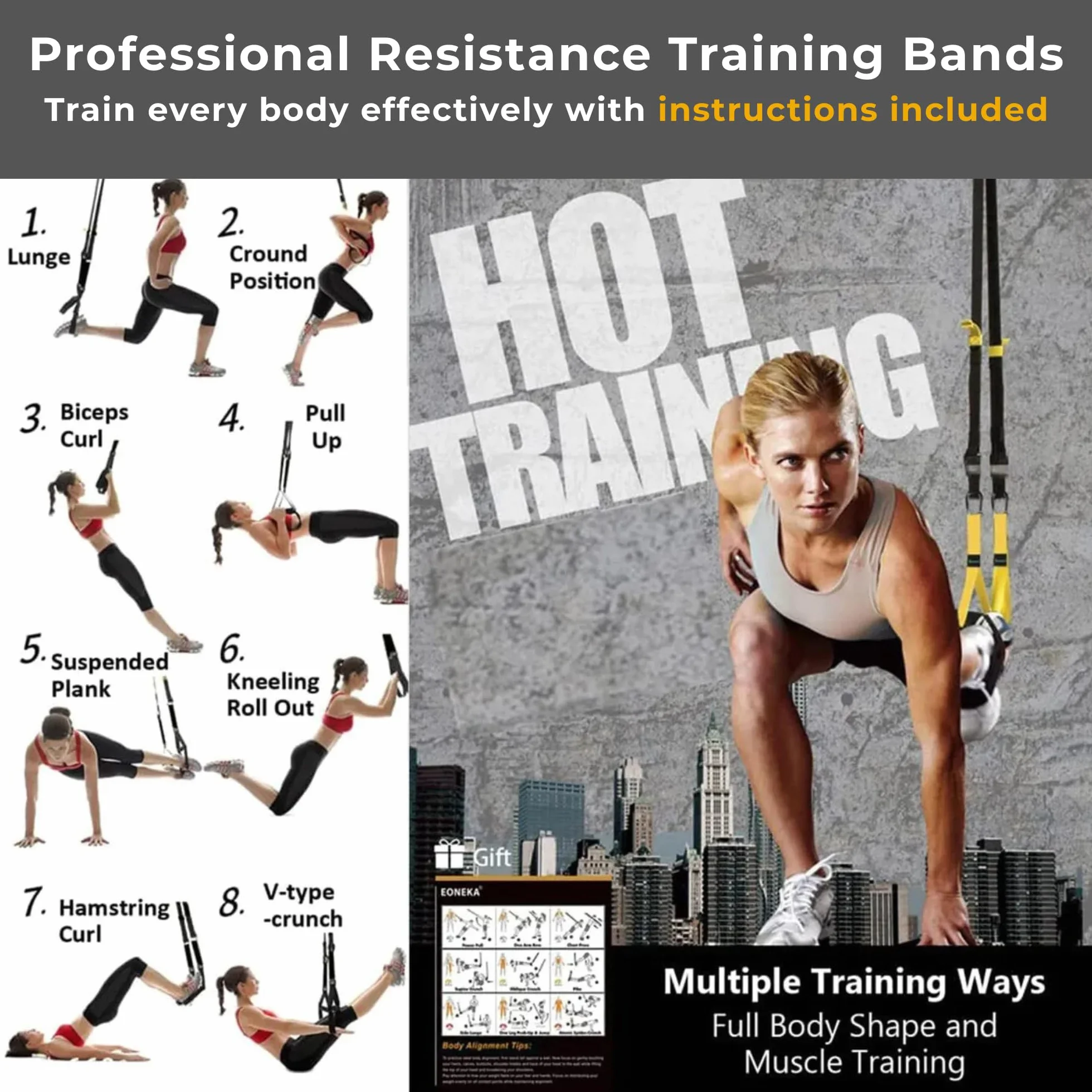 Sistema de Entrenamiento en Suspensión Kit Completo con Anclaje para Puerta y Correas Ajustables