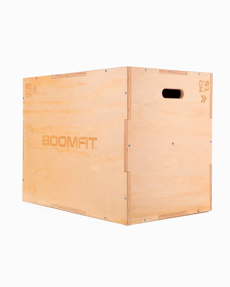 BOOMFIT Cajón Pliométrico de Madera 3 en 1 (76-61-51 cm) para Crossfit y Entrenamiento Funcional | Jump Box Robusto con Refuerzo Interno para Salto y Potencia en Gimnasio