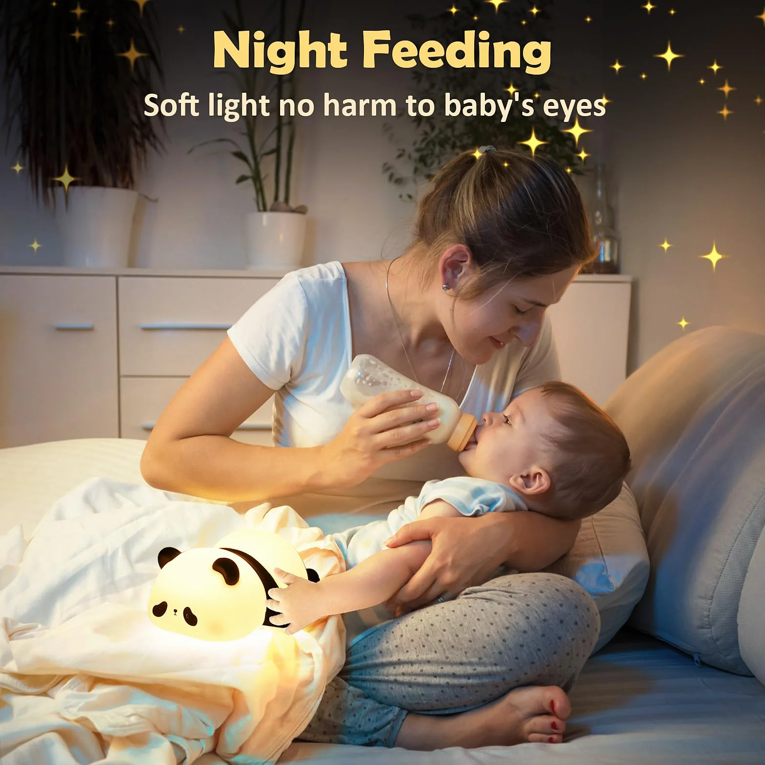 Comius Sharp Panda Luz Nocturna Infantil, Lampara Bebe Noche Silicona Suave Sensor Tactil