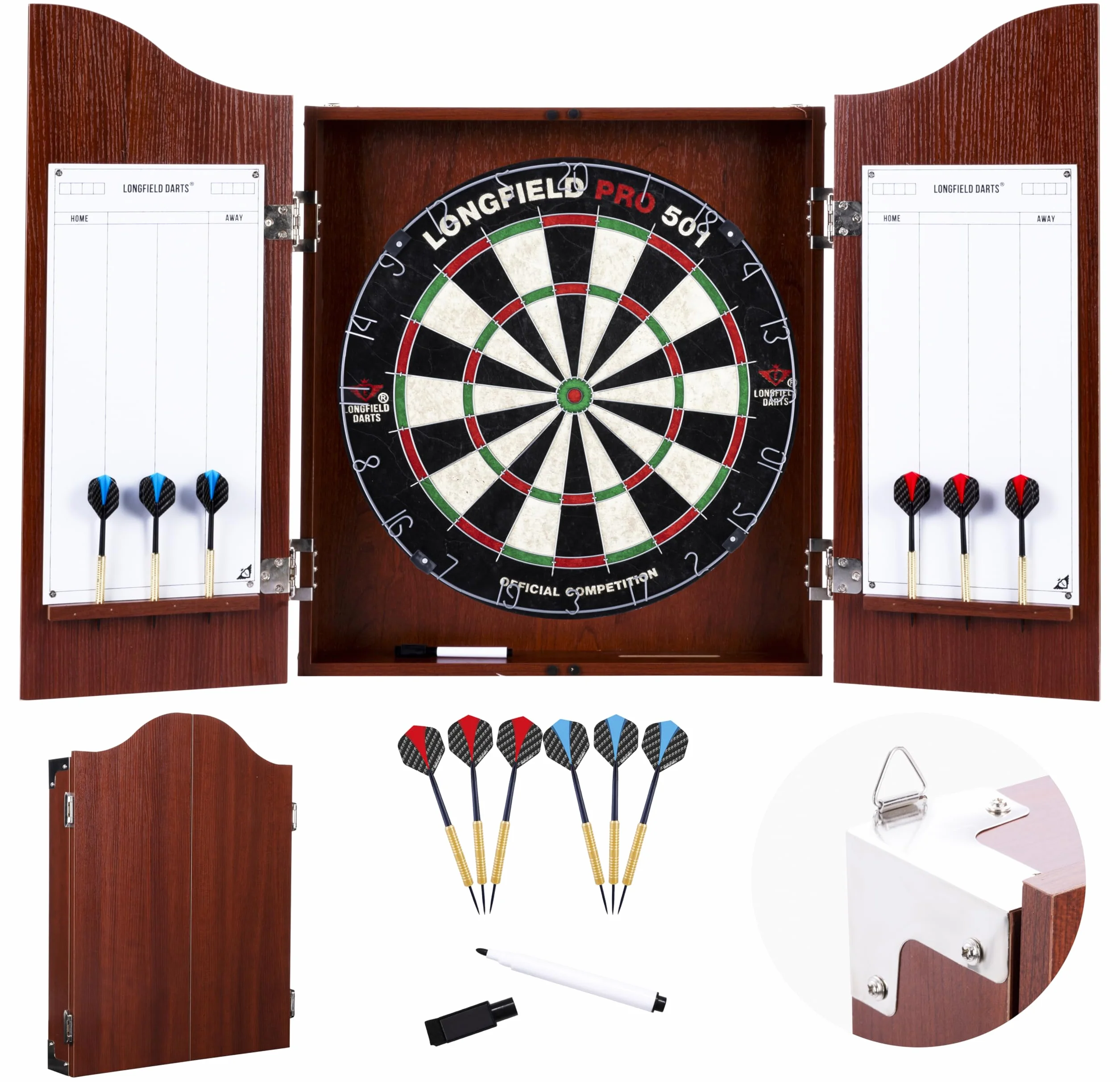 Engelhart Dartschrank de Madera, sisal Dartscheibe Inclusive 6 Darts 18gr y Accesorios