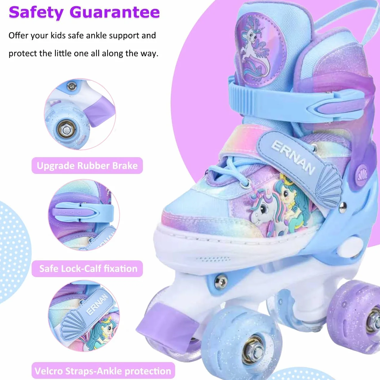 ERNAN Patines 4 Ruedas Ajustables con Ruedas Brillan Oscuridad para Niños Principiante