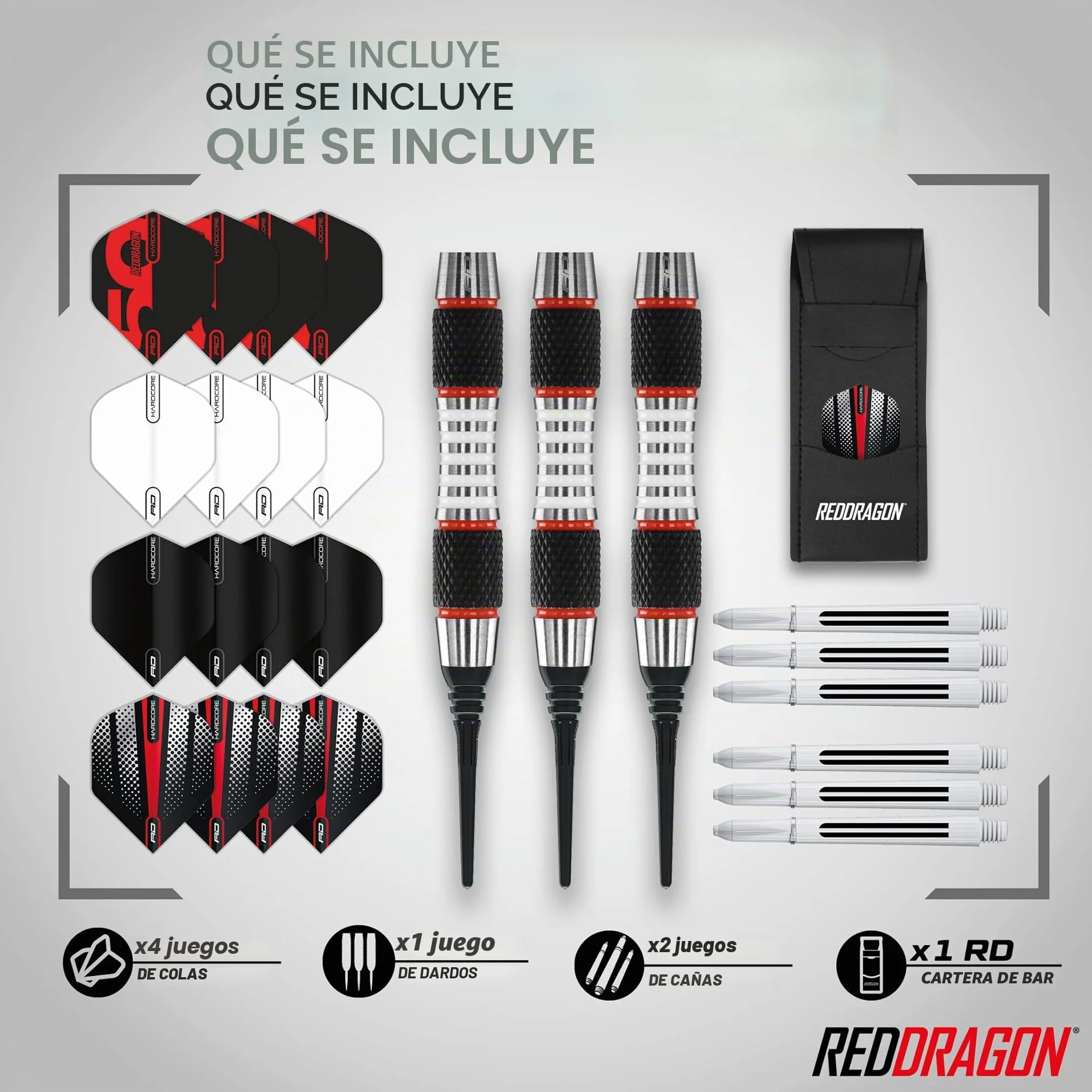 RED DRAGON Darts - Axis 18g Barril/Peso Total de 20g Tungsteno - Dardos Diana Electrónica Profesional - Punta de Plastico - Incluye Plumas y Ejes para Dardos