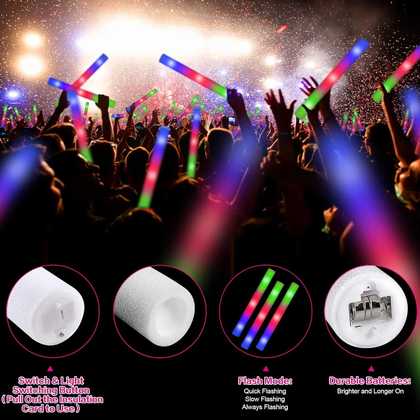 30 palos de espuma led de para conciertos, juguetes led para niños, juego de luces para fiestas, bodas, celebraciones, cumpleaños, festejos