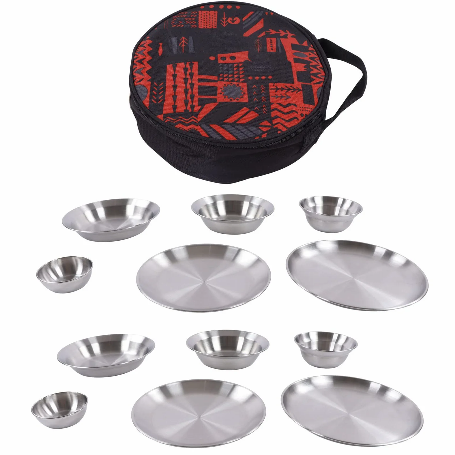 Juego de vajilla de Acero Inoxidable para Acampar, 12 Piezas, Kit Completo de vajilla con Bolsa de Almacenamiento, Juego de Platos y Cuencos Reutilizables para Acampar, Senderismo