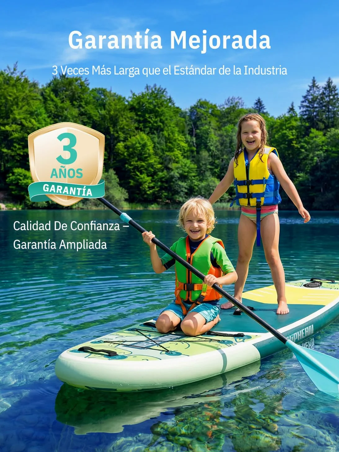 Niphean (Extra Grande) Tabla Paddle Surf Hinchable para 2+1 Personas/Familia, Paddle Surf con (Apto para Principiantes) Aleta Equilibrada, Funda Waterproof, Sup Board para Adultos, Regalo