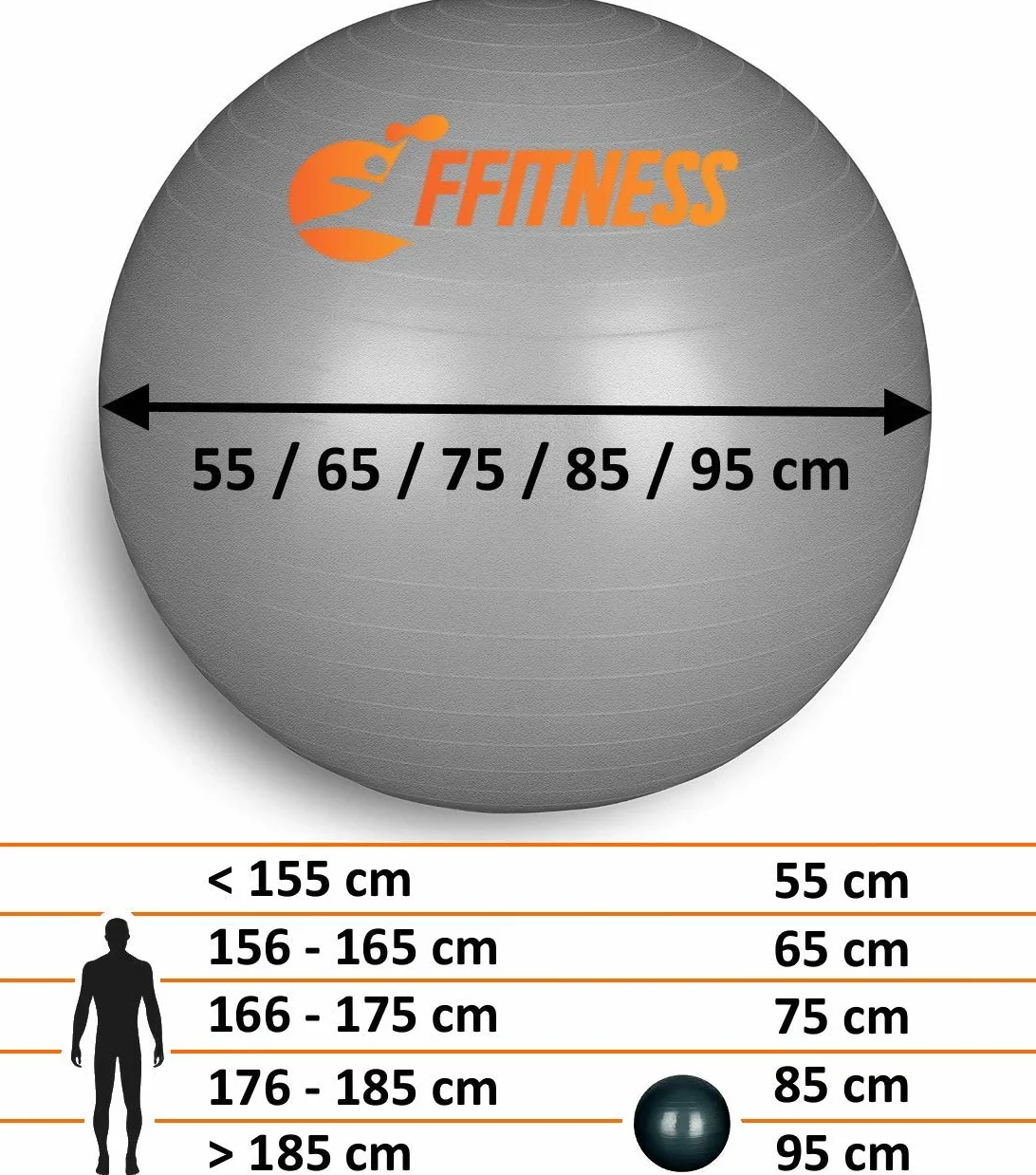 FFitness Total Body Balance Ball para gimnasia prenatal | Big Gymball (55 65 75 85 95 cm) antiestallidos para Core Stability | Ejercicios abdominales, resistencia, fortalecimiento
