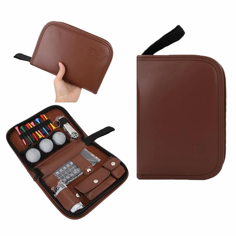 Kit de Golf Multifuncional Bolsa de PU con Pelotas, Marcador, Cepillo, Telescopio
