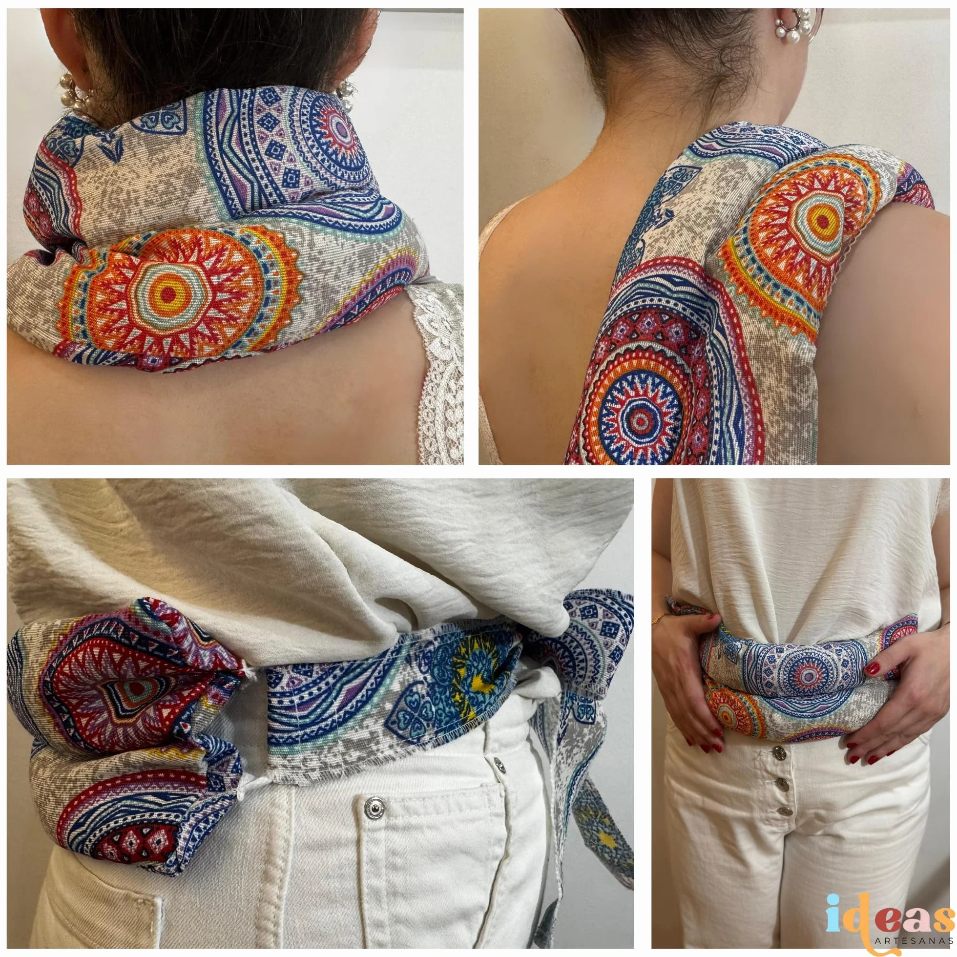 Saco Semillas Microondas Cojín Térmico Ajustable 100% Algodón Trigo Lavanda Alivio Dolores Musculares Menstrual Lumbago Mandala Azul