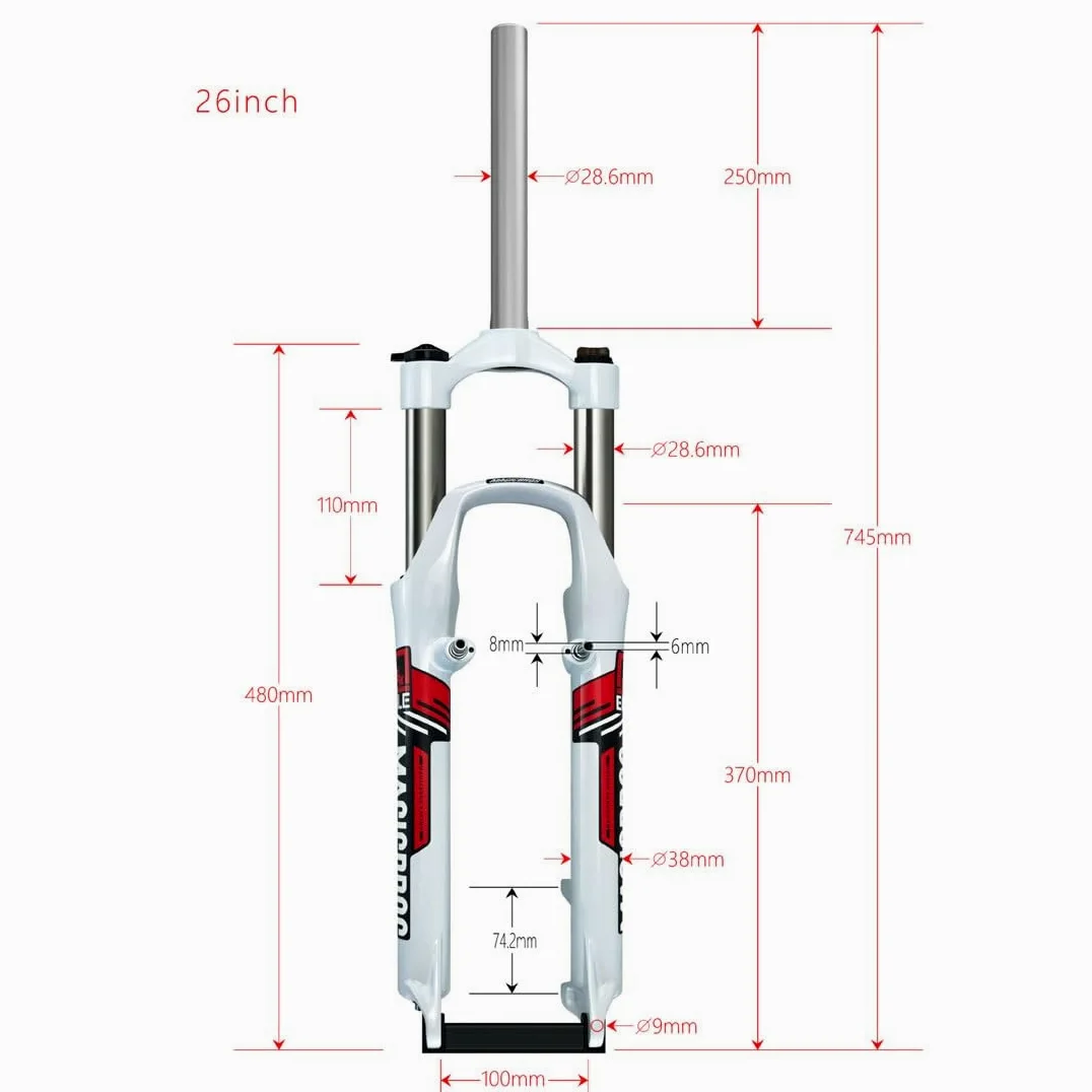 Horquilla De Suspensión para Bicicleta De Montaña 26 Pulgadas Horquilla MTB Recorrido 100mm Freno Disco Freno V Horquilla con Muelle 1-1/8" Tubo Recto 28,6mm QR 9mm Bloqueo Manual