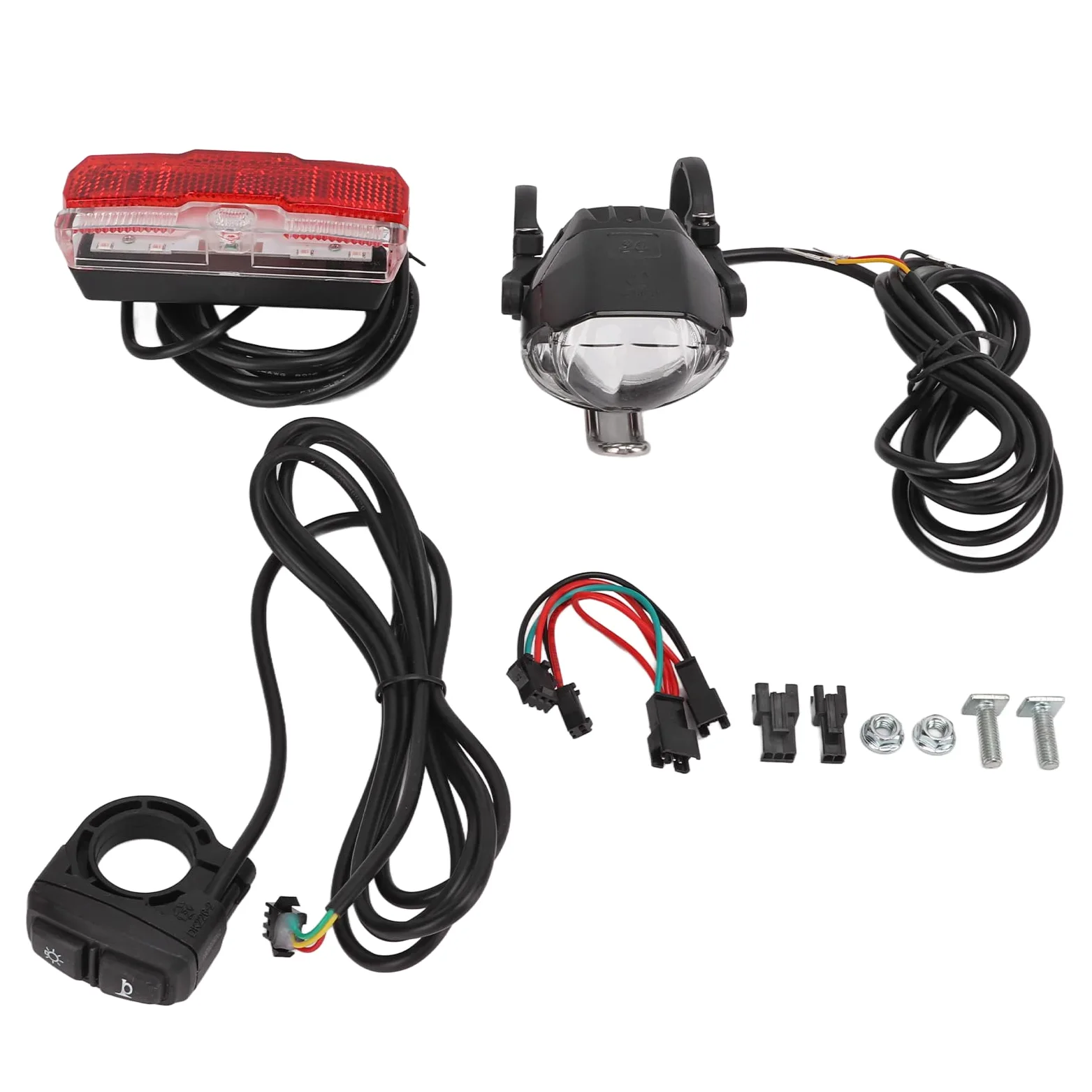 Juego de luces para bicicleta, 24 V, 36 V, 48 V, kit de luz trasera delantera para bicicleta eléctrica, resistente al calor, faro delantero y luz trasera para bicicleta eléctrica con kit de bocina
