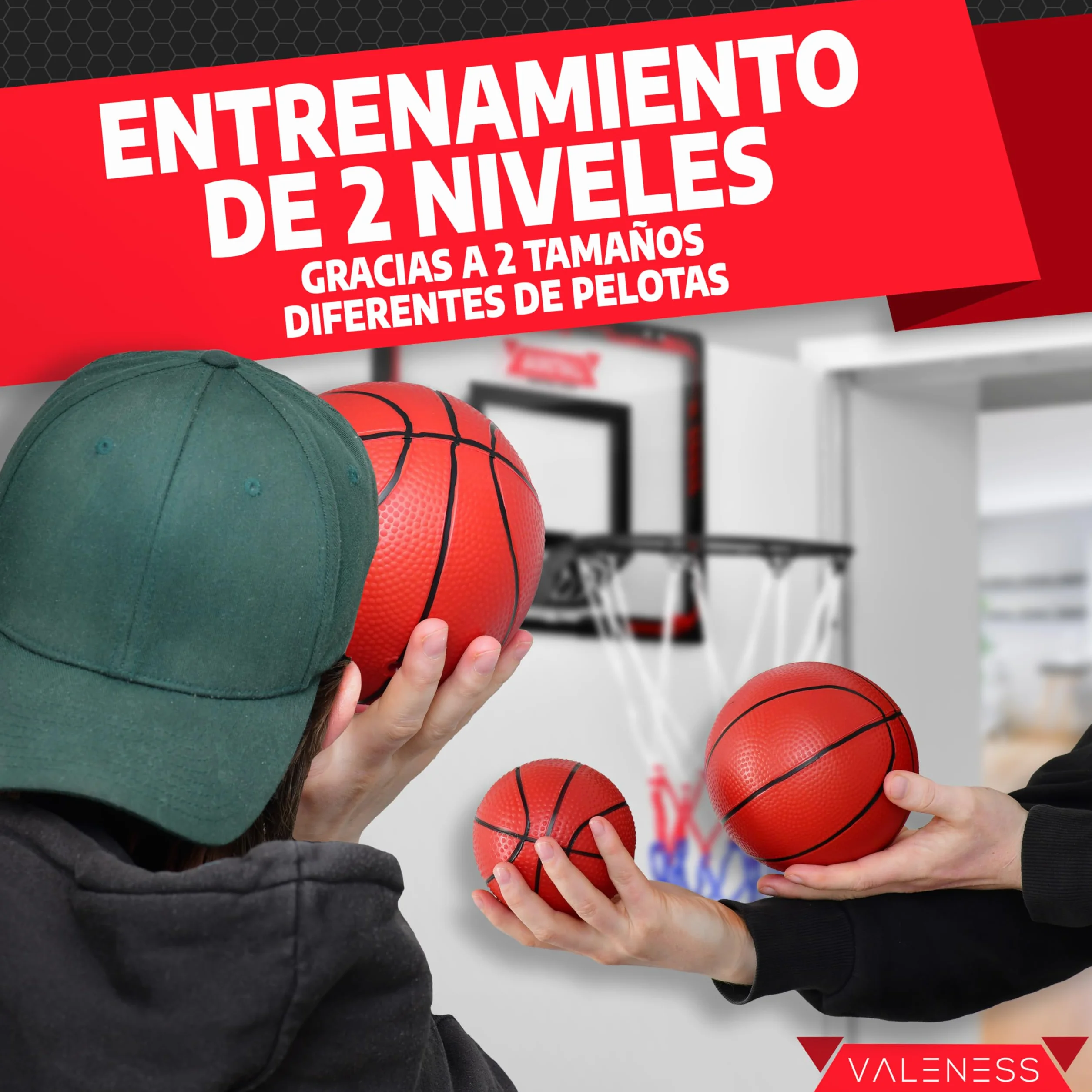 Mini Canasta de Baloncesto Interior [para Puerta & Pared] - Aro de Baloncesto Pequeño con Función de Mate, 4 Pelotas, Bomba & Accesorios de Montaje - para Niños y Adultos