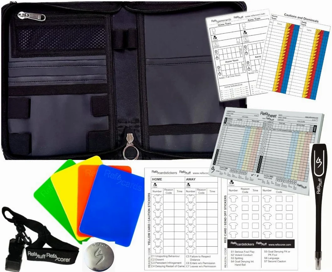 RefSorganiser Organizador de Datos de Equipo de Árbitro de Fútbol con Tarjetas, Silbato y Hojas de Partido