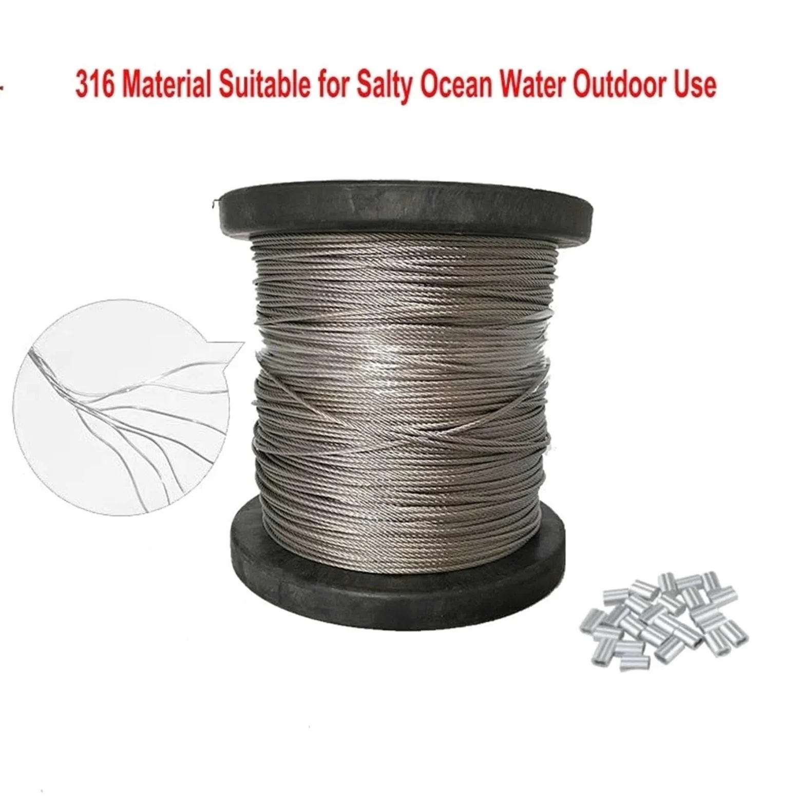 Hilo De Pescar Cable de Cuerda de Alambre Suave Flexible de Acero Inoxidable de Calidad Naval 316, línea de Pesca de Agua Salada oceánica de 0,3-3mm de diámetro(0.8MM 7X7 100Meters)