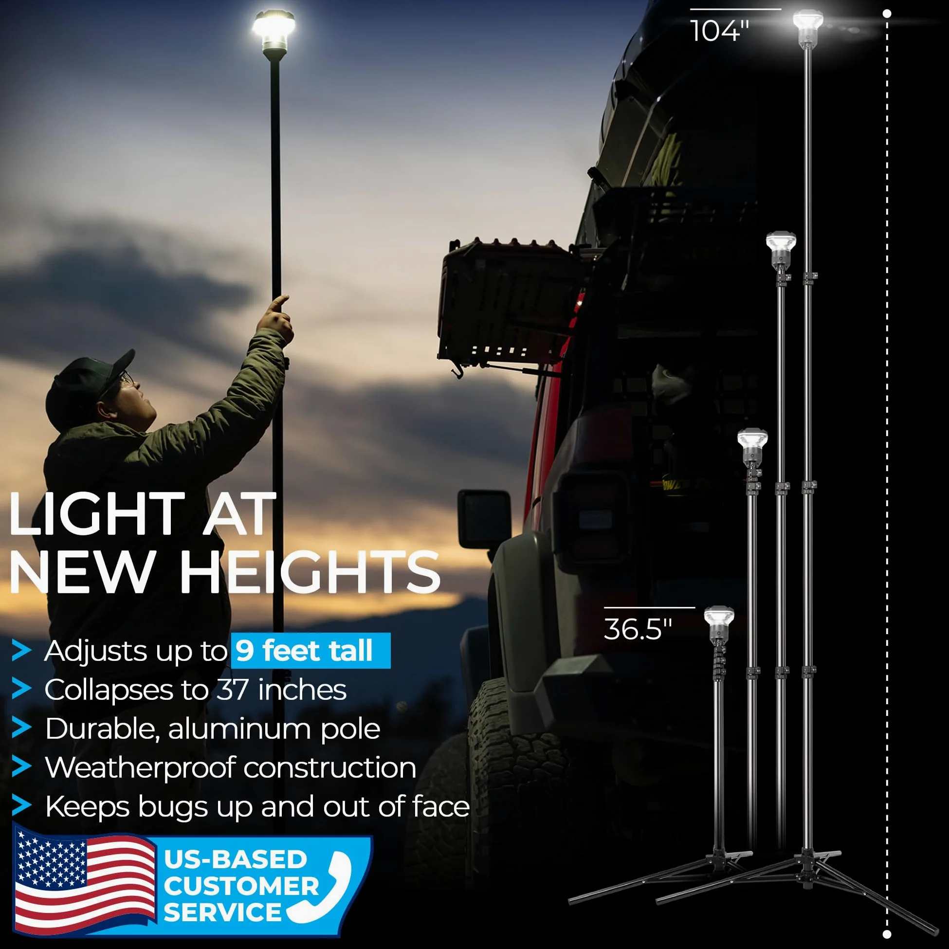 Devos Outdoor LightRanger 1200 - Linterna trípode LED de alto rendimiento con altura ajustable, 9 pies de alto con brillo de 1200 lúmenes y batería de larga duración.
