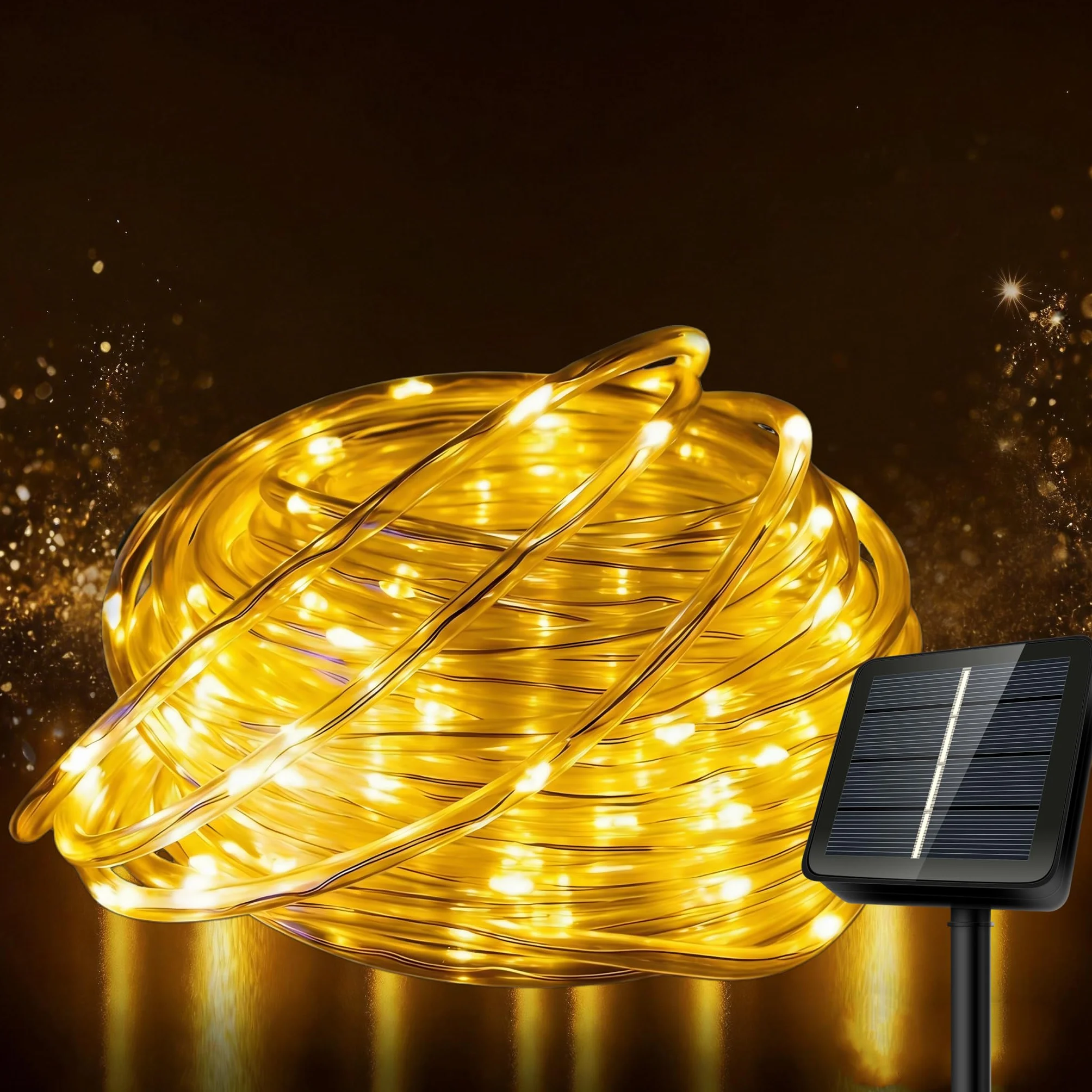 Guirnalda de luces LED solar exterior 10 m 100 LED IP45 8 modos luz blanca cálida