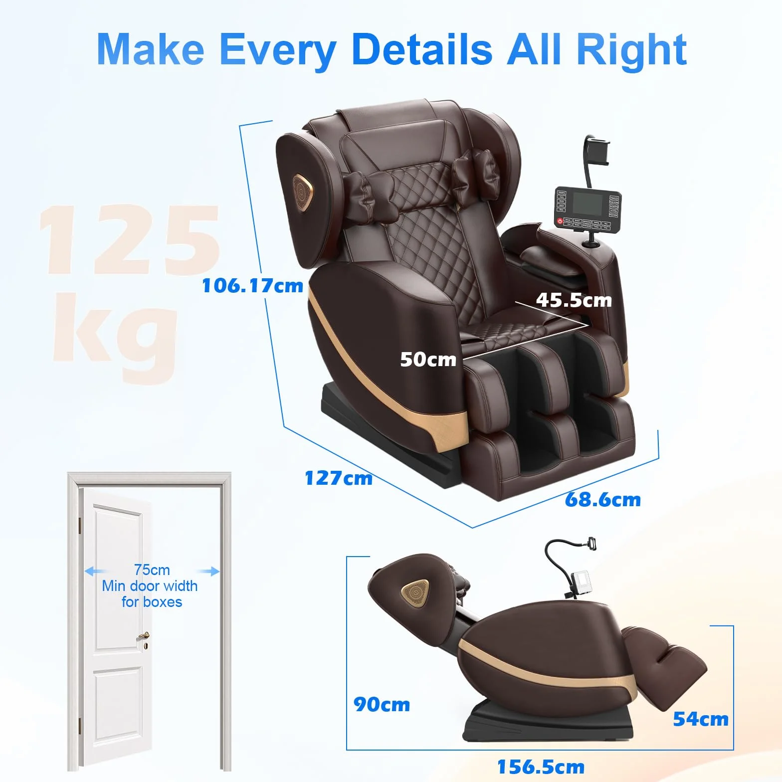 Sillón de Masaje con Gravedad Cero, 14 Ruedas, 8 Airbags, Calefacción, Bluetooth y Pantalla Táctil (Marrón)