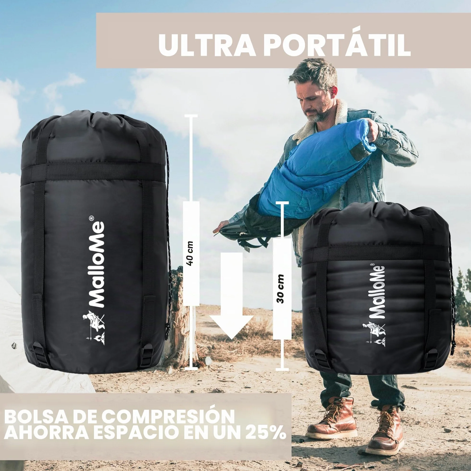 MalloMe – Saco de Dormir para Adulto, niño, Invierno, Verano, Primavera, otoño, plumón para 1 Persona, Impermeable, Bolsas de Dormir y Senderismo – Bolsa de Dormir Ultraligera, compacta para Dormir