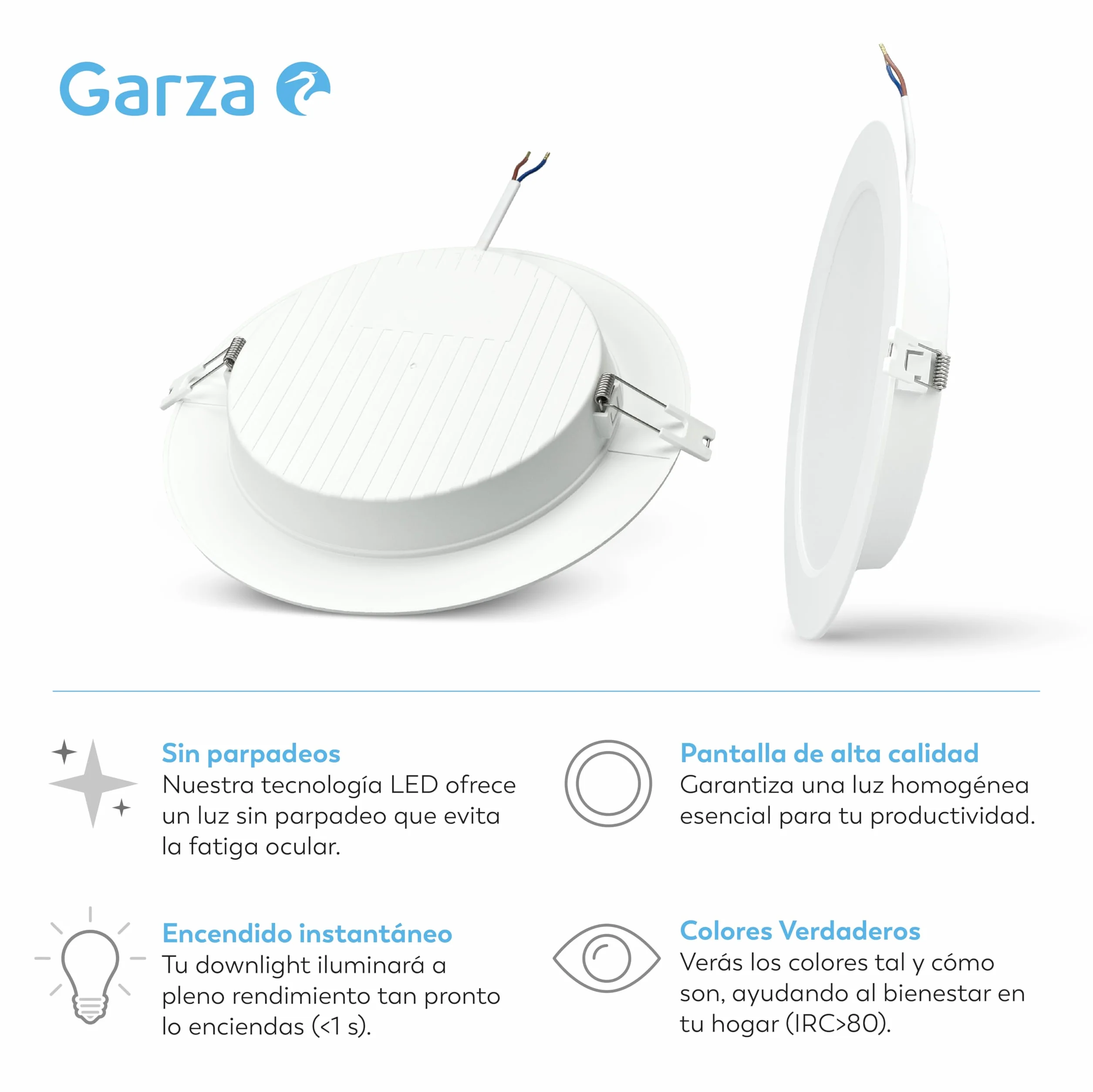 Garza Downlight LED empotrable 18W 6500K Luz Fría Ø220x29mm 120º Lampara de techo plana blanco