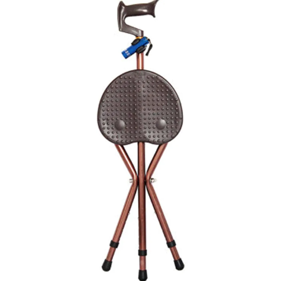 Bastón con Asiento, Altura Ajustable Bastón con luz LED Asiento de bastón 3 Patas Bastón portátil Plegable Aluminio, Marrón_84-93cm (Marrón 84)