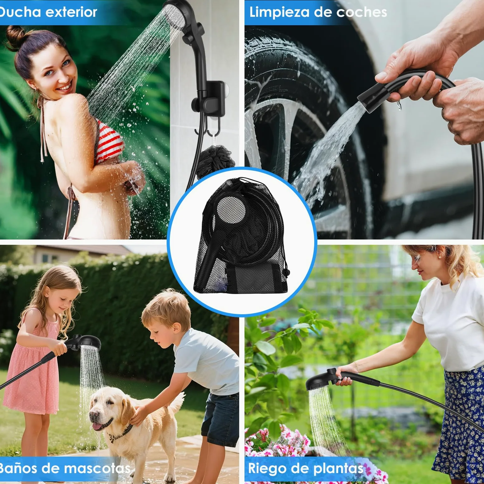 GuKKK Ducha Portatil Camping, 7800mAh Batería Recargable Ducha Camper, Ducha Camping con Pantalla LED Inteligente, Duchas de Exterior con Alcachofa y Manguera, para Camping Viajes jardín Coche Lavado