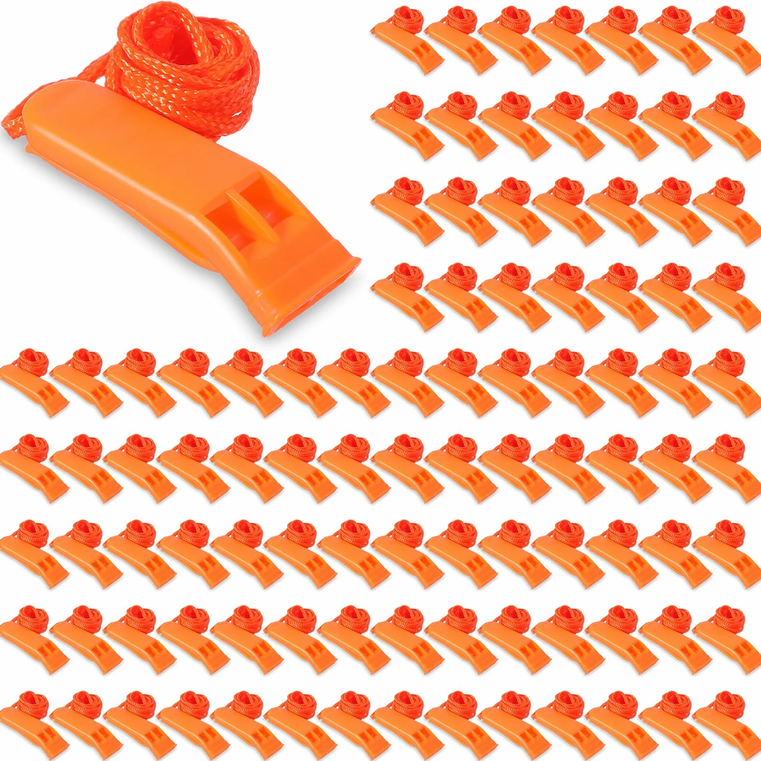 100 silbatos de emergencia con cordón de seguridad, silbatos de supervivencia para seguridad, camping, senderismo, canotaje, caza, supervivencia, rescate, señalización