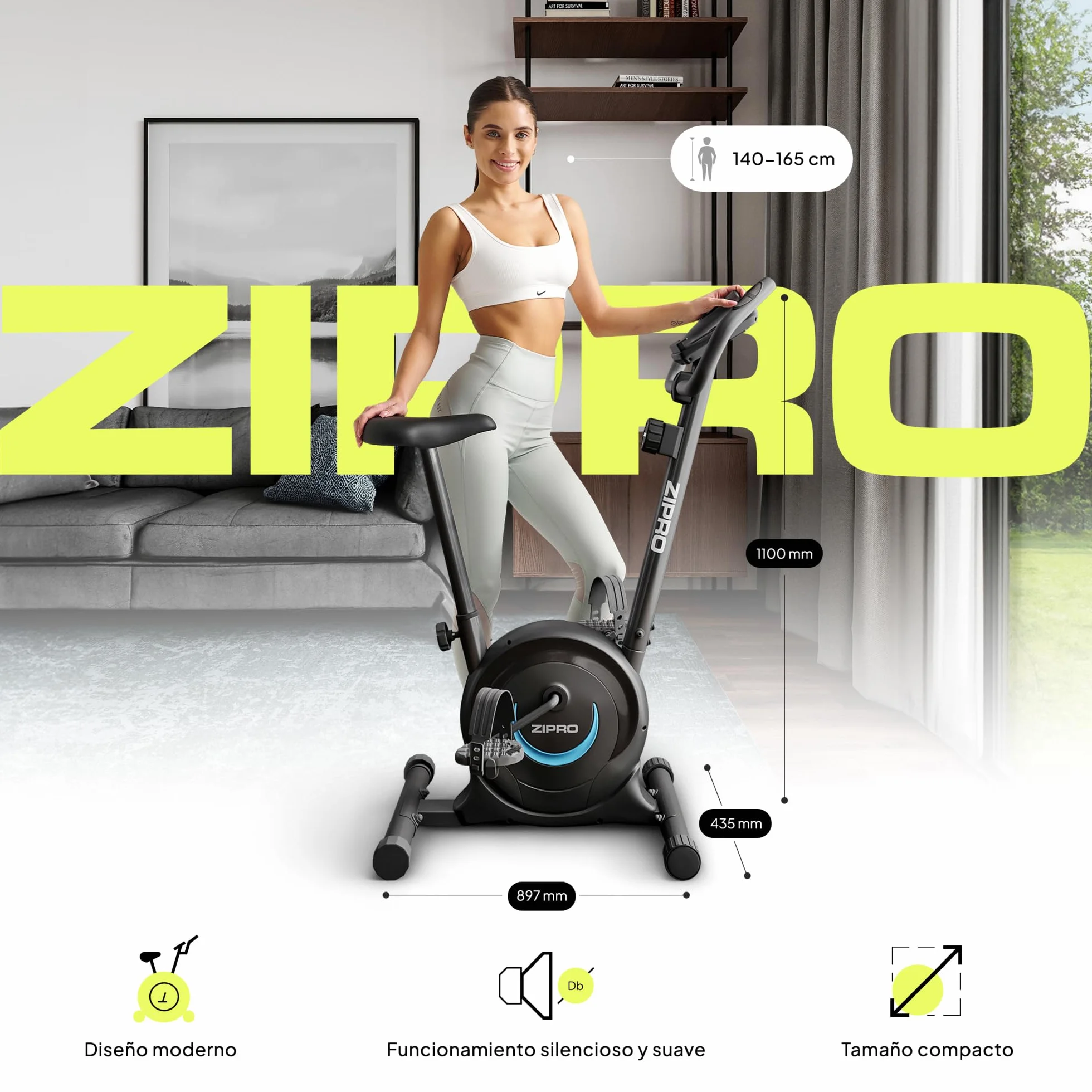 ZIPRO Bicicleta Estatica Magnetica con 8 Niveles de Resistencia, Soporte para Móvil, Monitor LCD, Sillín Confort, Bici Estatica para Cardio en Casa, Bicicletas Estaticas para Interior