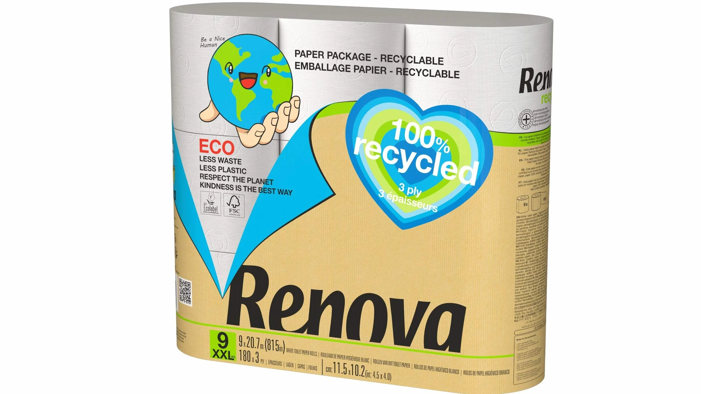 Renova Papel Higiénico Reciclado 9 Rollos Sin Plásticos FSC Ecolabel