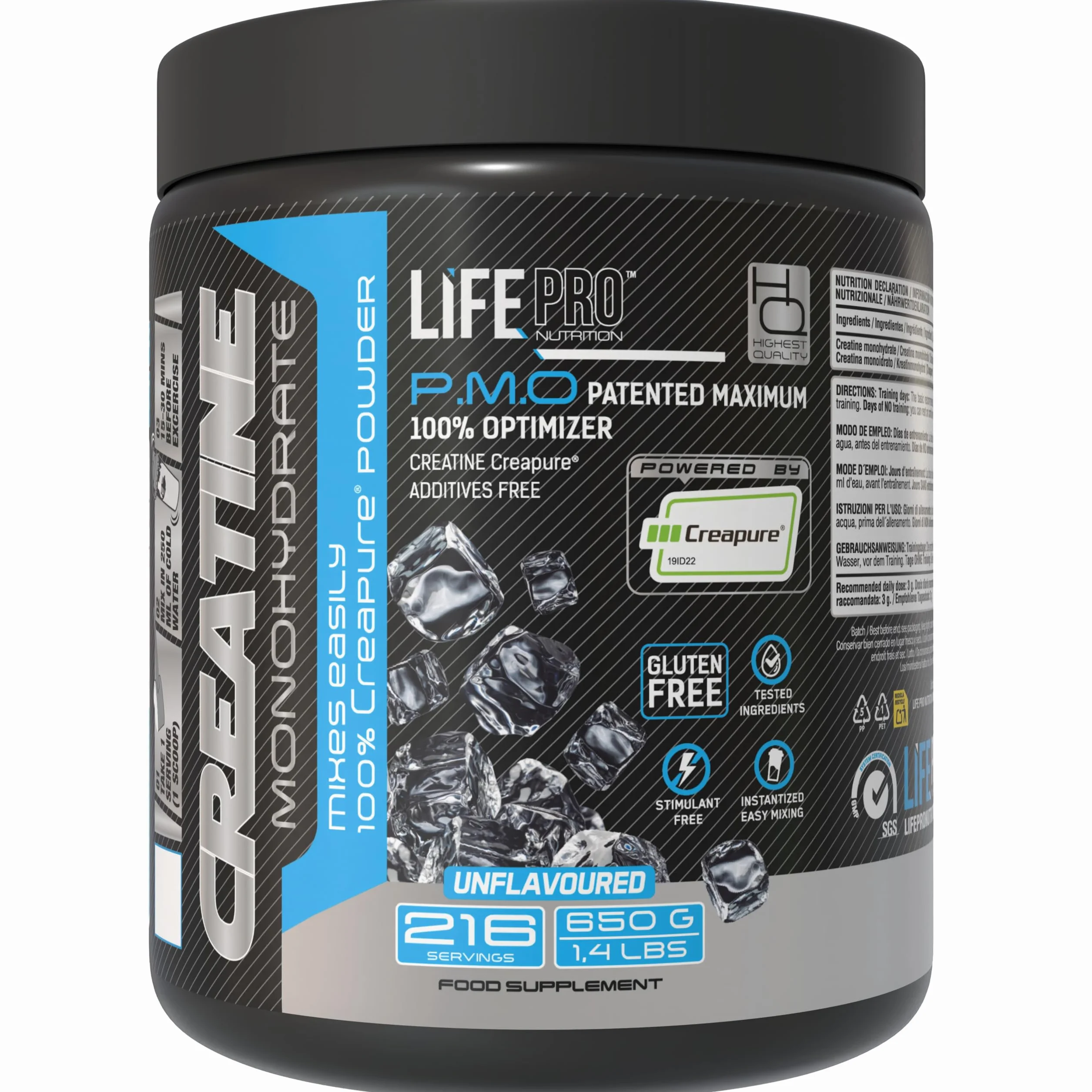 Creatina Monohidratada Creapure Life Pro Micronizada Pura 650g Sin Gluten Fuerza Energía Recuperación Muscular Calidad Alemana