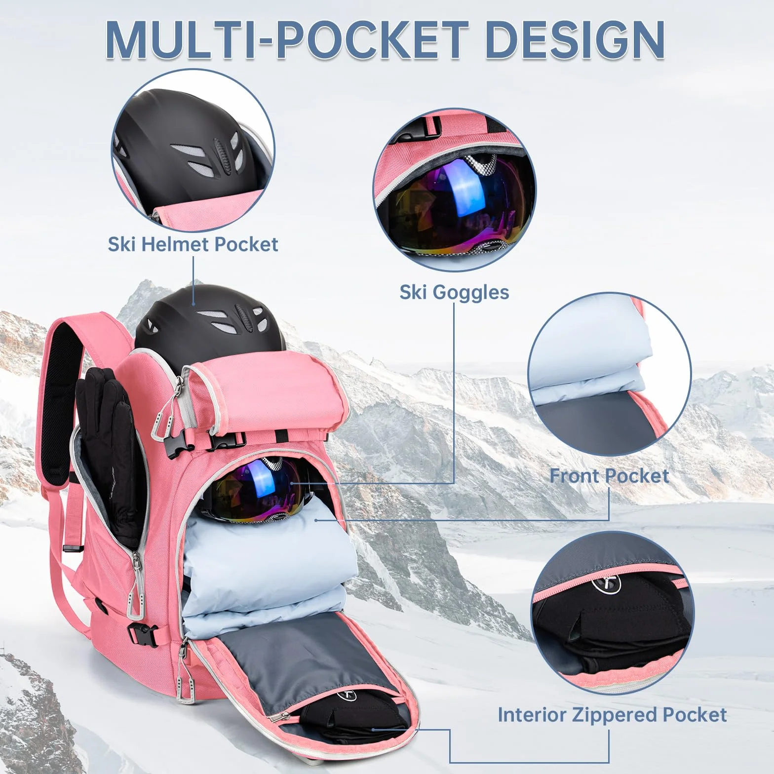 Mochila de esquí Bolsa para Botas con Compartimento para Casco 50L