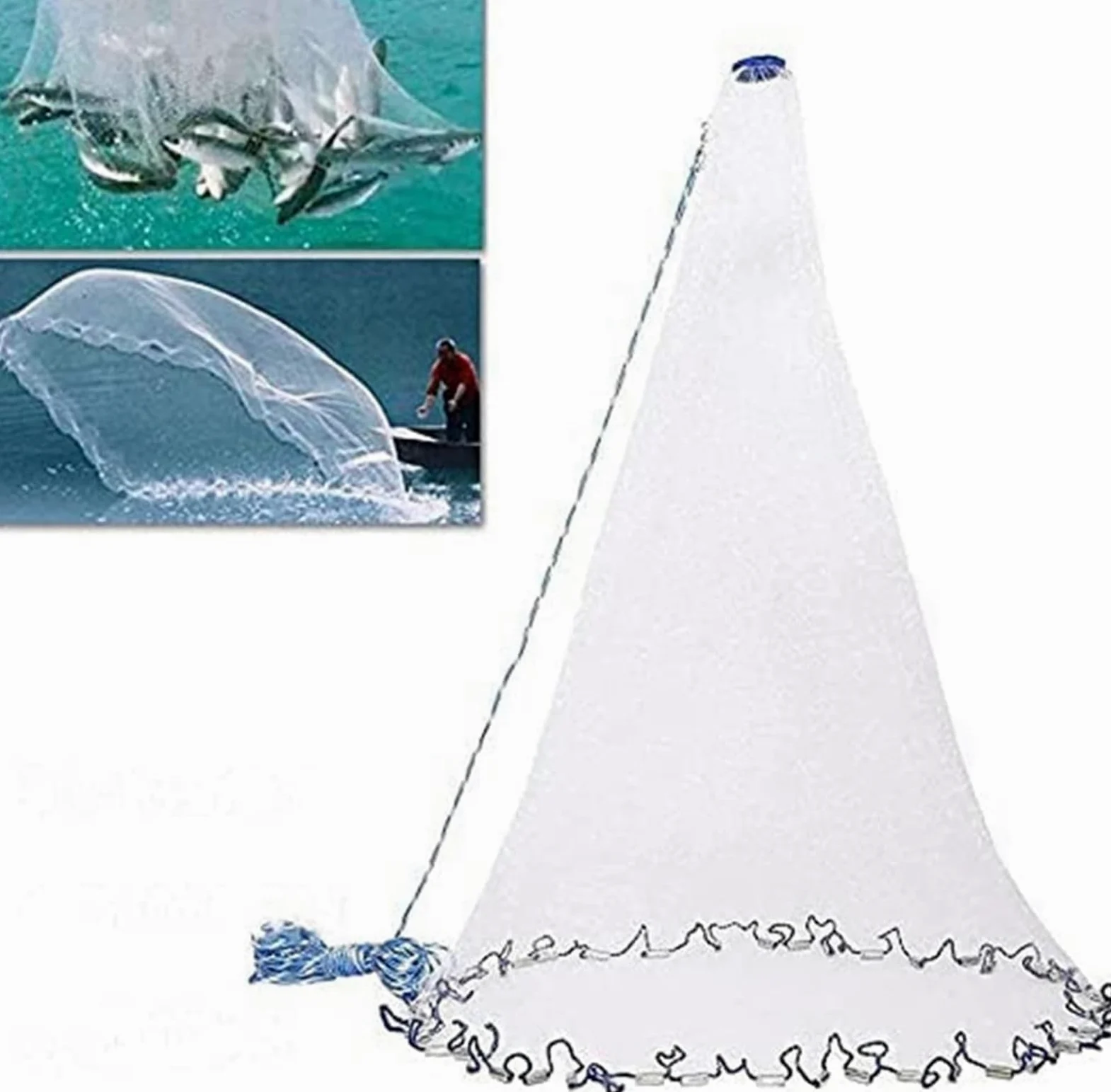 Red de pesca portátil de 4,2 m, red de pesca con sumidero, cuerda de mano, 15 m de longitud