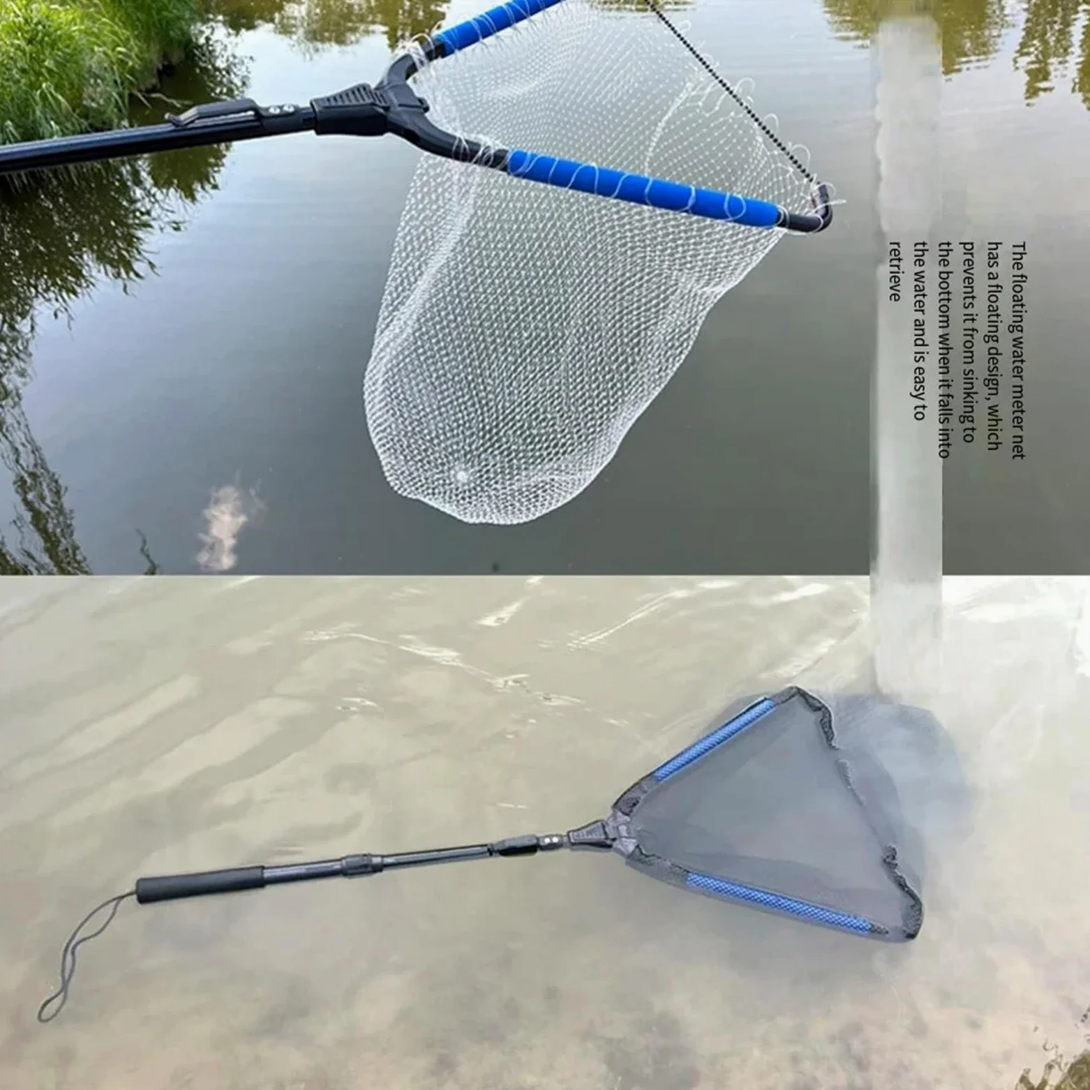 Red De Pesca TelescóPica Aterrizaje Flotante De Peces De Red De Pesca con Mango Telescópico Plegable Fijo, Ligero