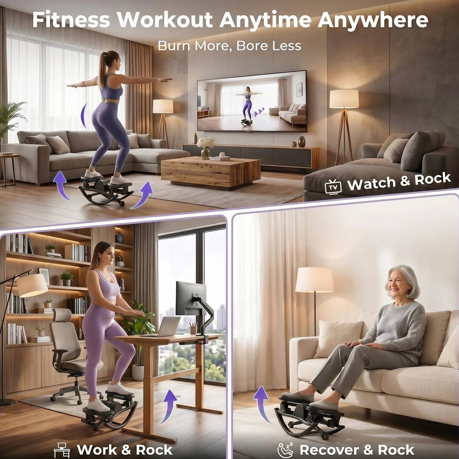 Upgraded Rock Stepper Fitness Casa, Home Twist Stepper Movimiento Lateral Silencioso Low-Impact Joint-Friendly para Caderas, Piernas, Glúteos, Banda de Resistencia