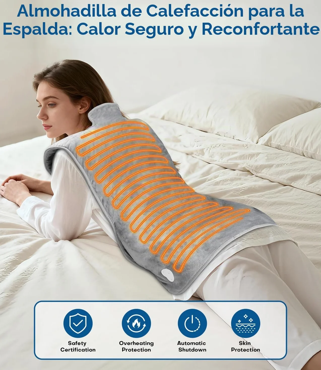 Cojín térmico para espalda, hombros y cuello, con apagado automático, lavable a máquina, 6 niveles de temperatura, con 4 temporizadores, almohadilla térmica para la espalda (100 x 60 cm)