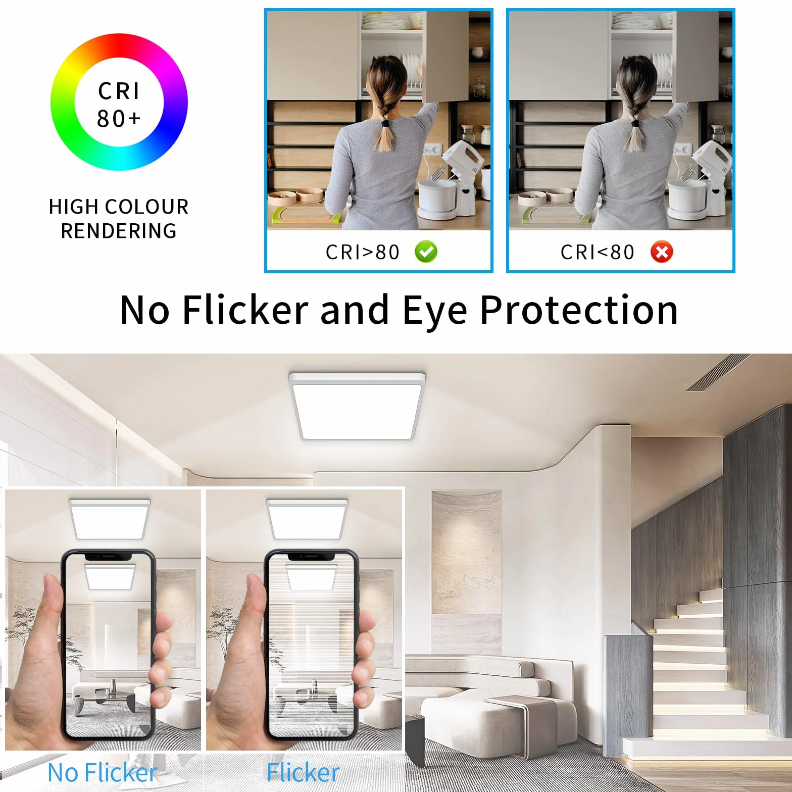Lámpara de techo LED 20W 2400LM 3000K-6000K IP44 redonda impermeable para baño cocina dormitorio