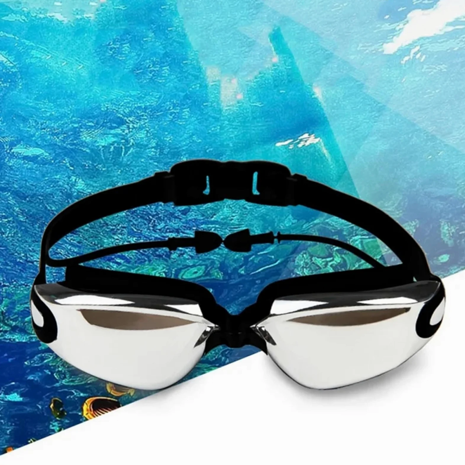 Gafas de natación antivaho impermeables al aire libre Para Deportes | Hombres Mujeres Marco grande con tapones for los oídos de silicona Gafas de natación Gafas for deportes acuáticos