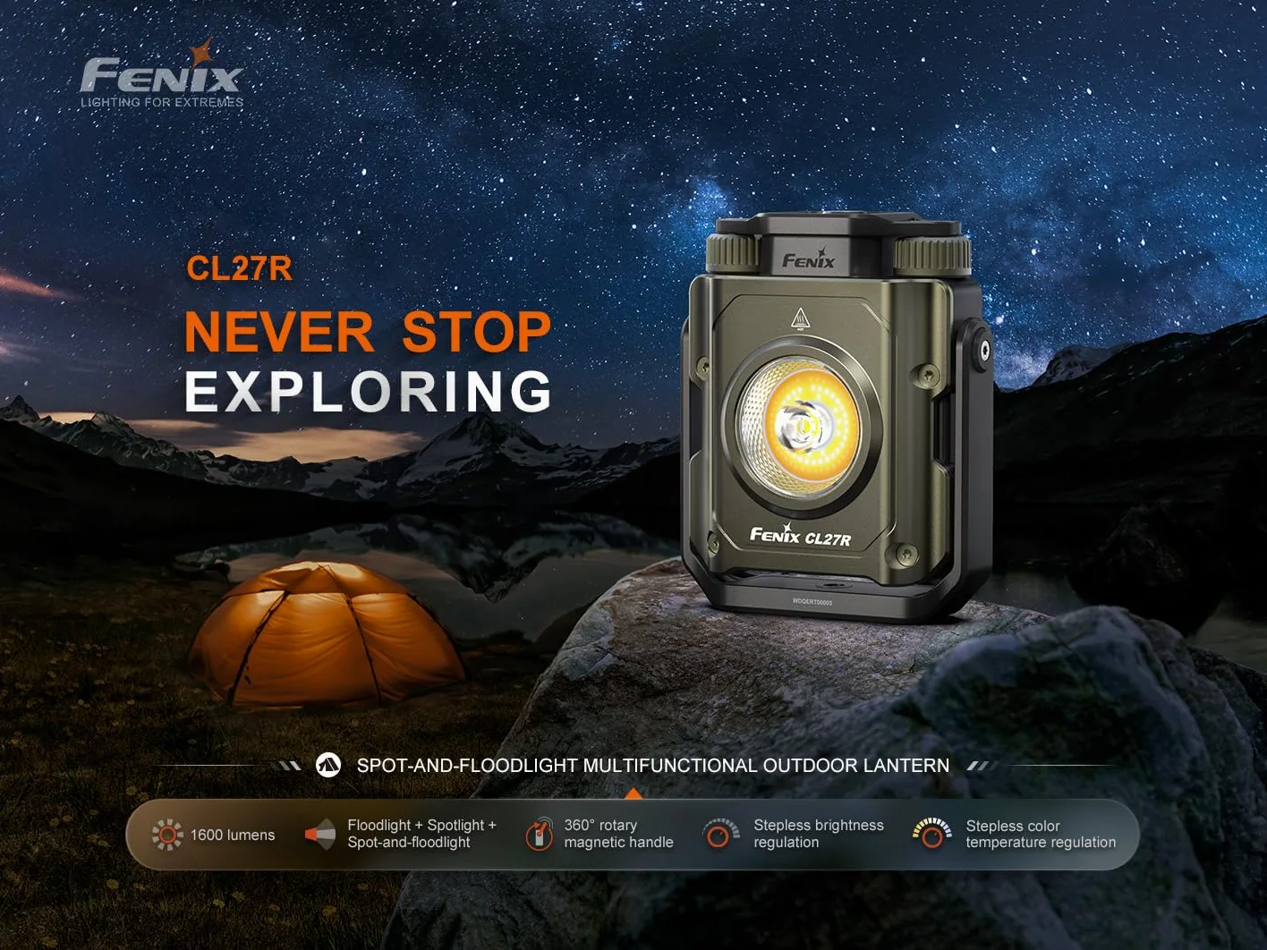 Fenix CL27R Linterna de camping, 1600 lúmenes, recargable por USB-C, impermeable, portátil, con LED blancos y rojos y organizador Lumentac para emergencias de corte de energía por huracanes y lugares