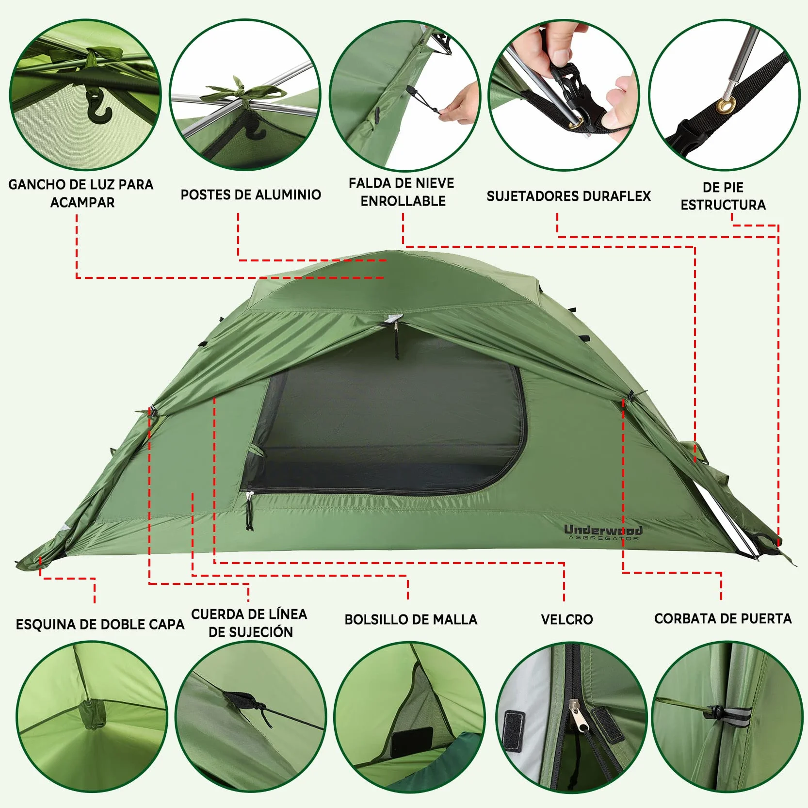 Tienda de campaña impermeable ligera 1/2 personas senderismo acampada nieve montañismo