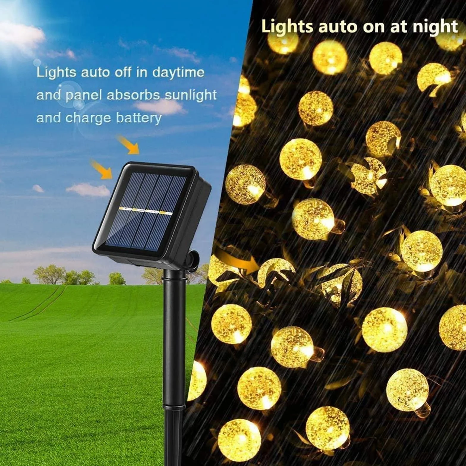 Moxled Guirnaldas Luces Exterior Solares 11M 60 LED Impermeable 8 Modos Cadena de Luces Solar para Jardín Patio Blanco Cálido