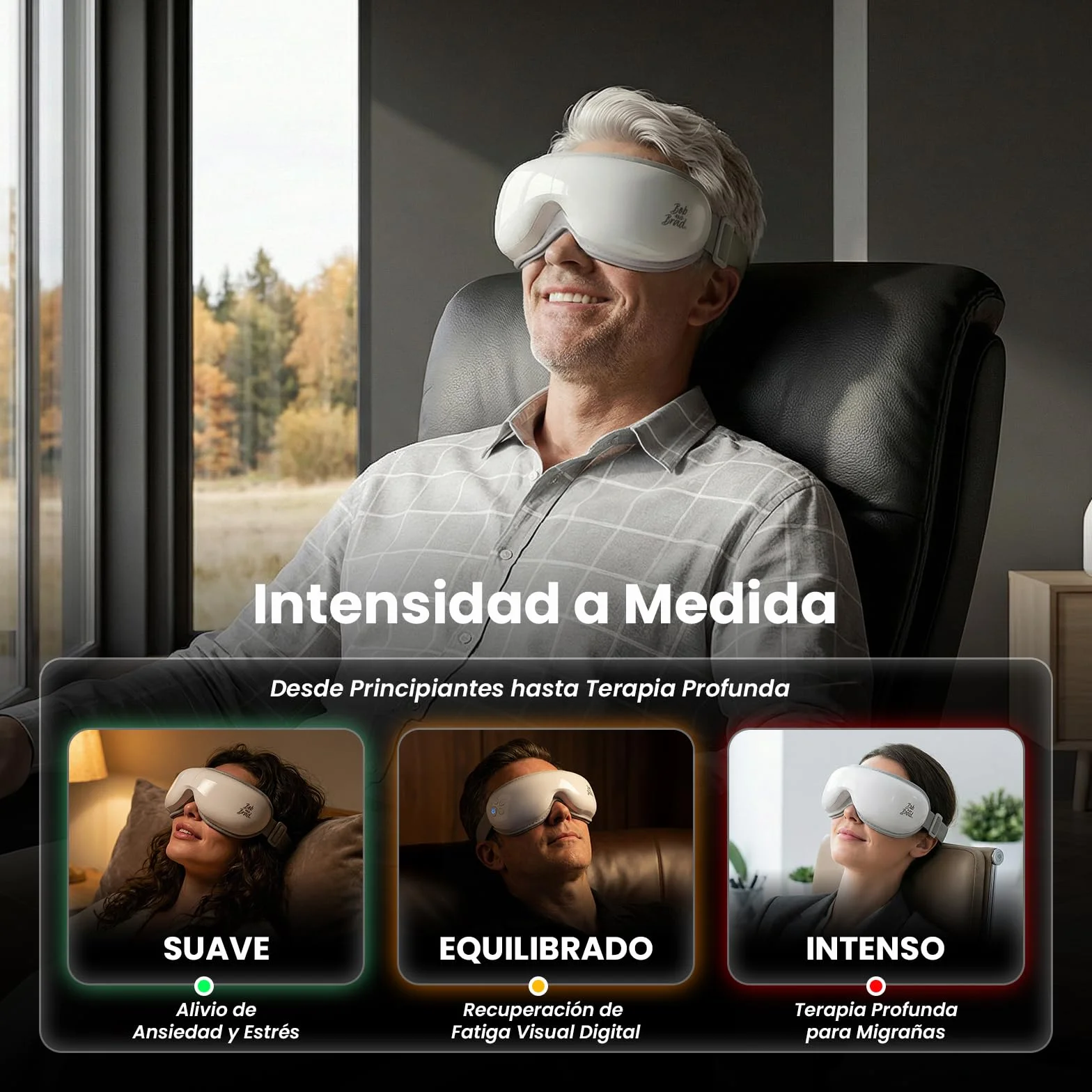 Bob and Brad EyeOasis 3 Masajeador de ojos con calor y frío, gafas presoterapia ocular