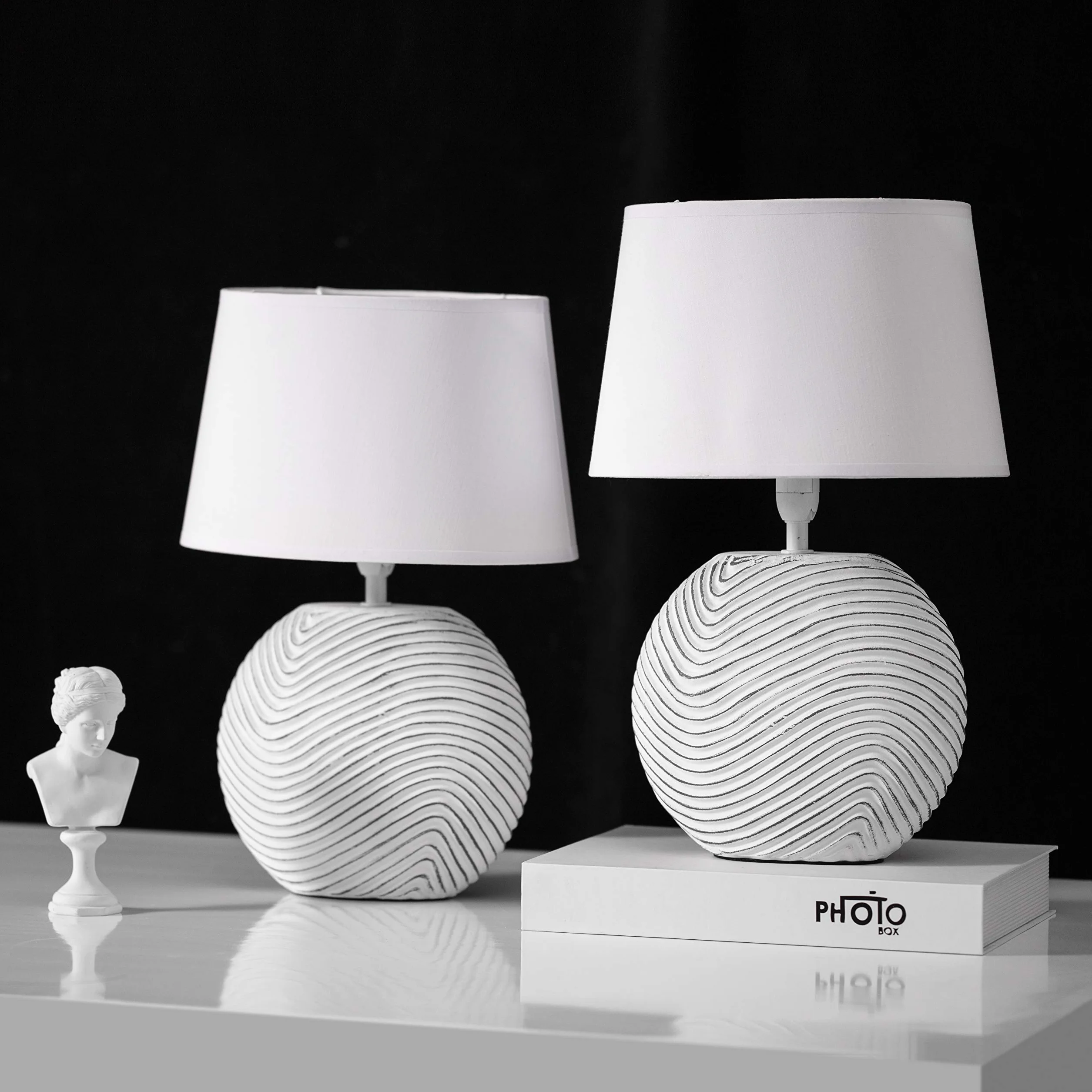 BRUBAKER Juego de 2 lámparas de mesa 38 cm blanco gris cerámica mate
