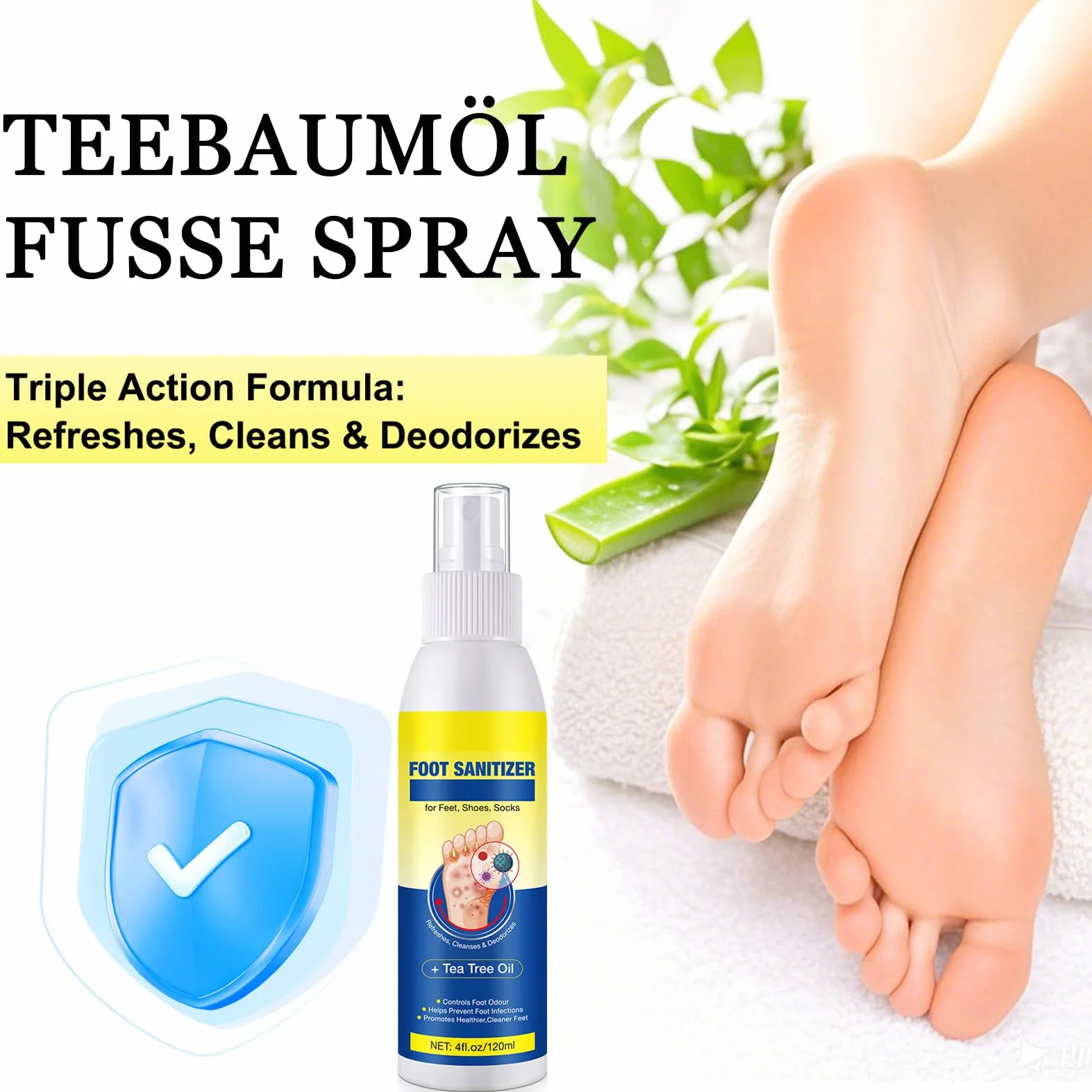 Spray para pies con aceite de árbol de té 120 ml, antimicótico para pie de atleta y eliminador de olor