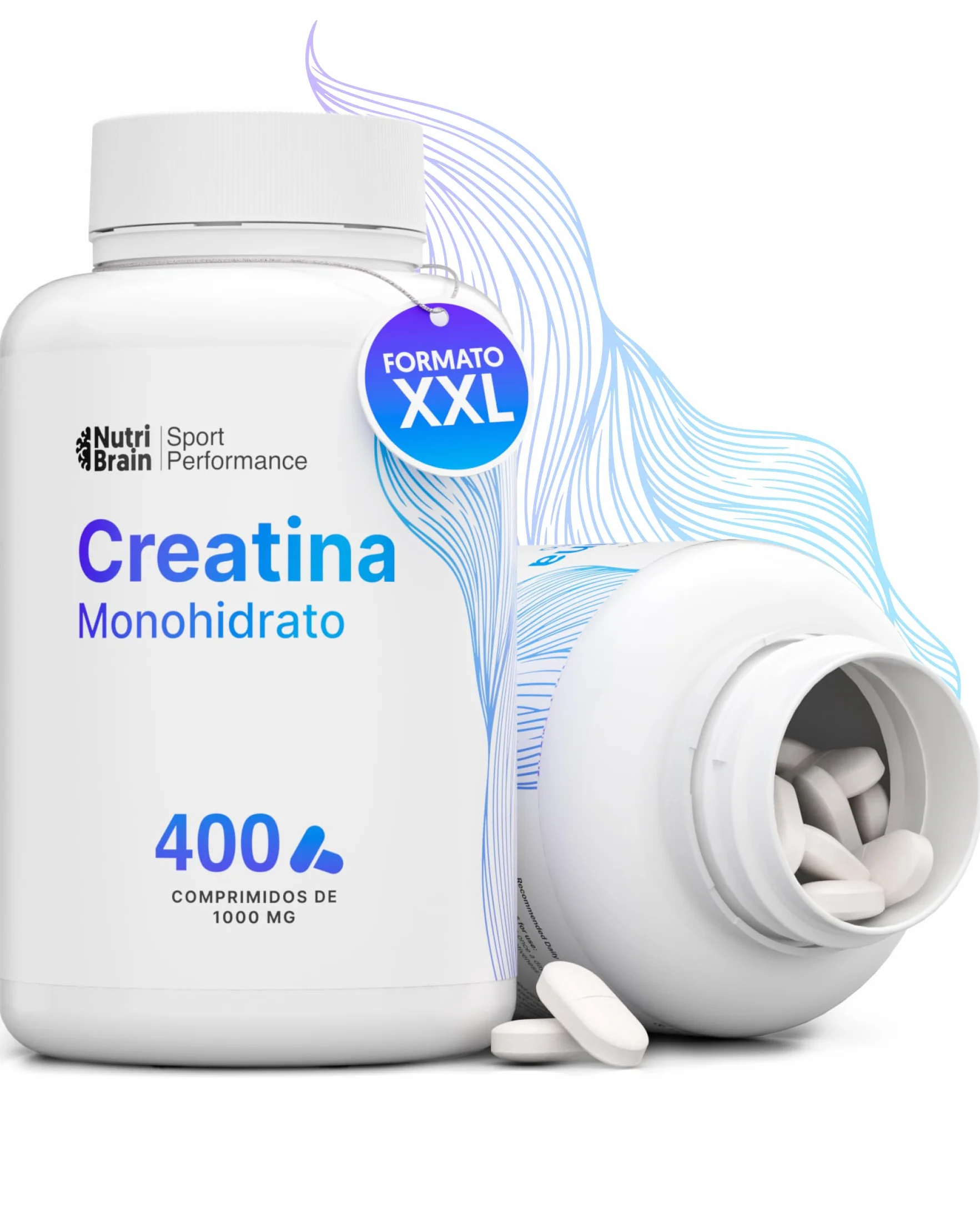 Creatina Monohidratada 3000 mg 400 comp Mejora Fuerza Masa Muscular Resistencia Vegano Sin Gluten No OGM
