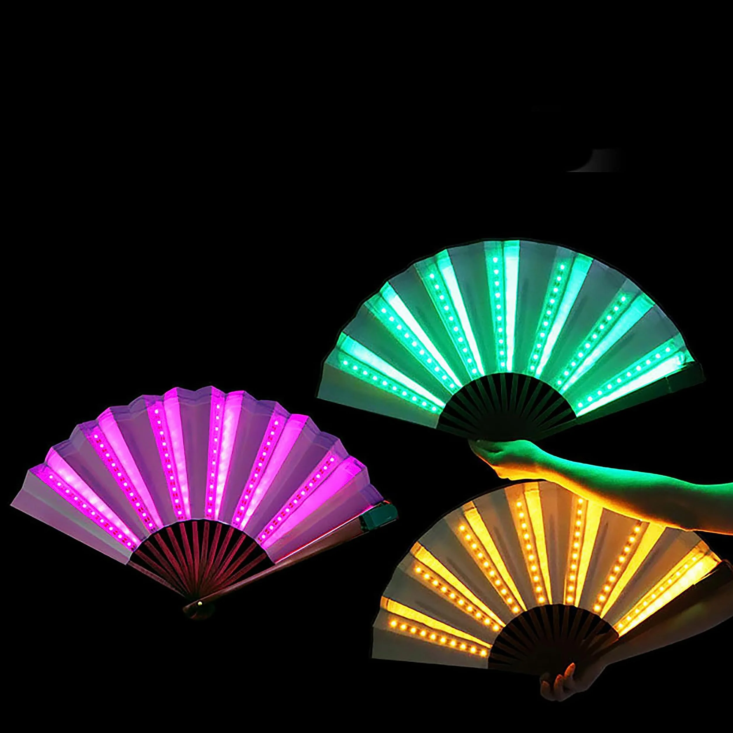 Abanico Plegable LED Rosa para Fiestas Festivales Discotecas Conciertos