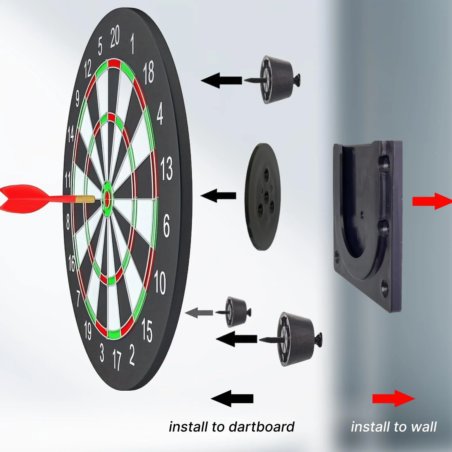 Soporte práctico para objetivos de dardos – Conjunto robusto y versátil para Dardos de varilla de acero, incluye todo el material de montaje necesario – ideal para dardos o clubes