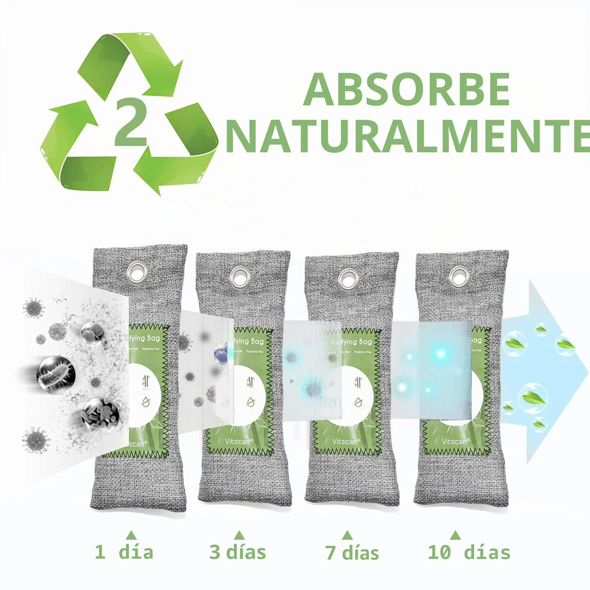 Bolsas Purificadoras de Aire de Carbón de Bambú Paquete 16 Bolsas Carbón Activado Absorbente Olores